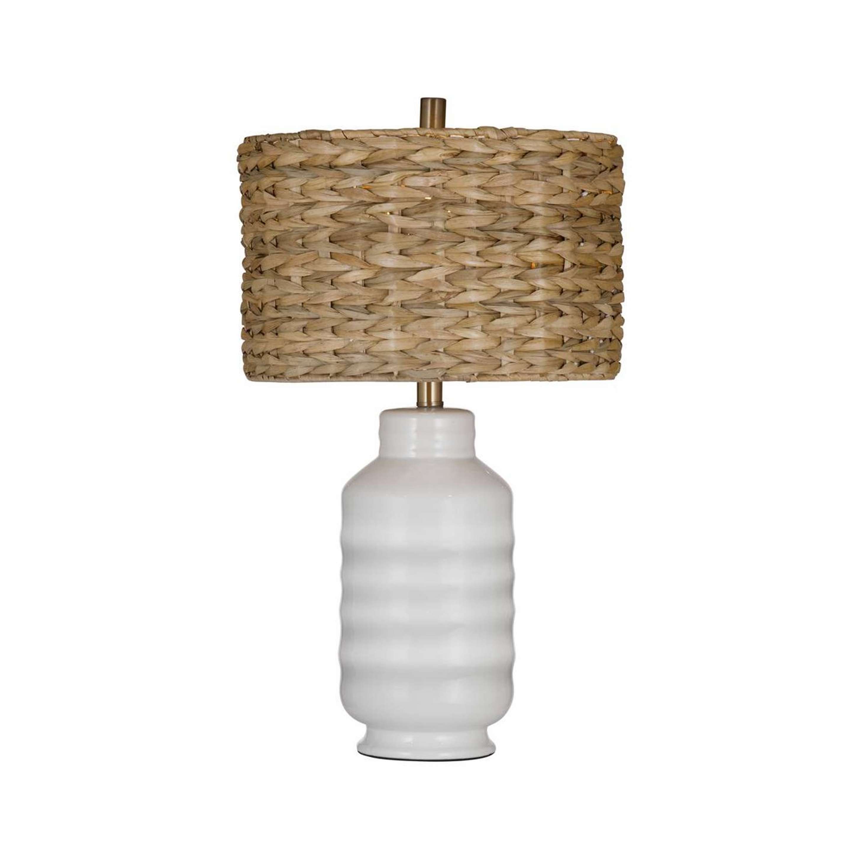 A Taboga Table Lamp with White / Woven Rattan color