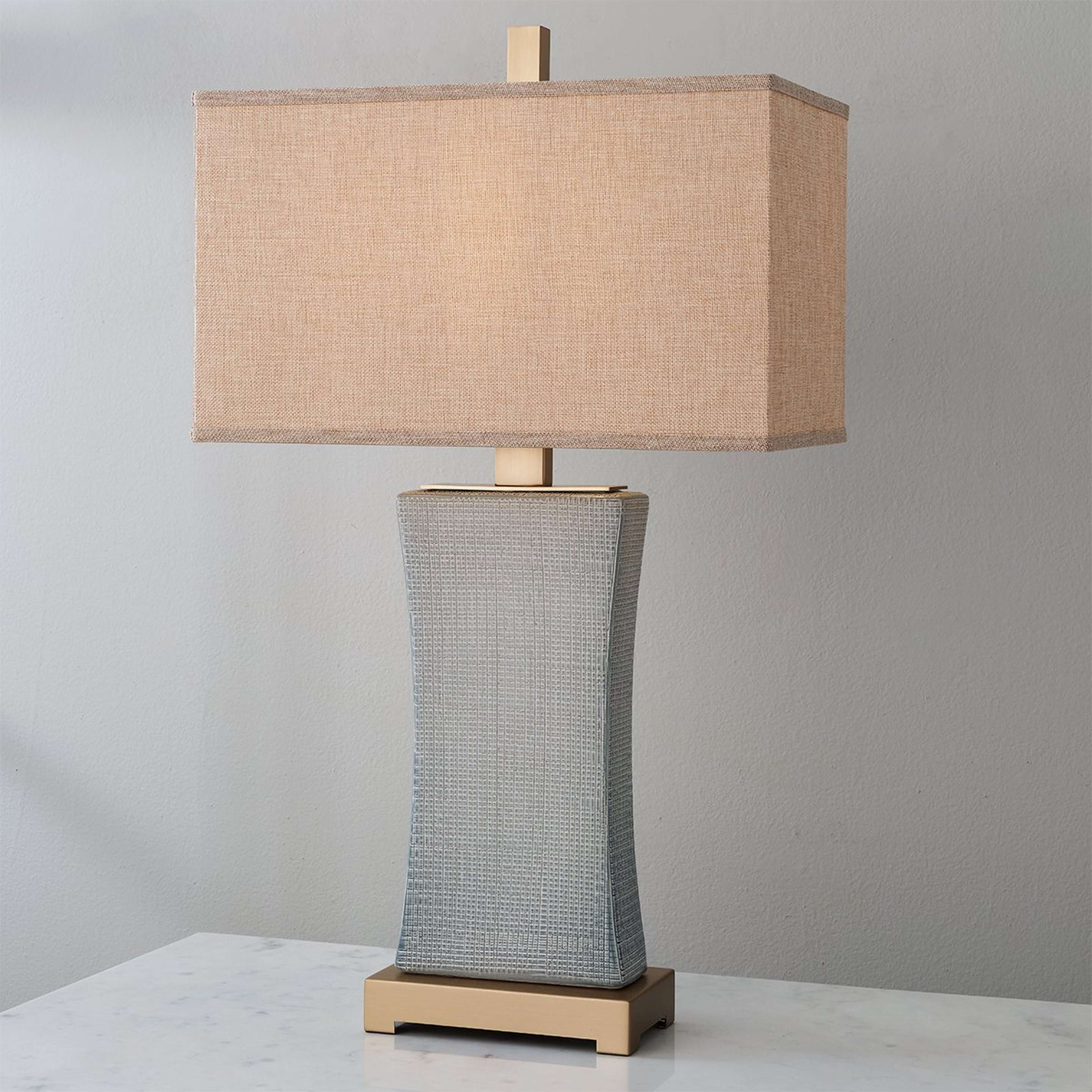A Asti Table Lamp with Blue Gray / Antique Brass / Khaki color
