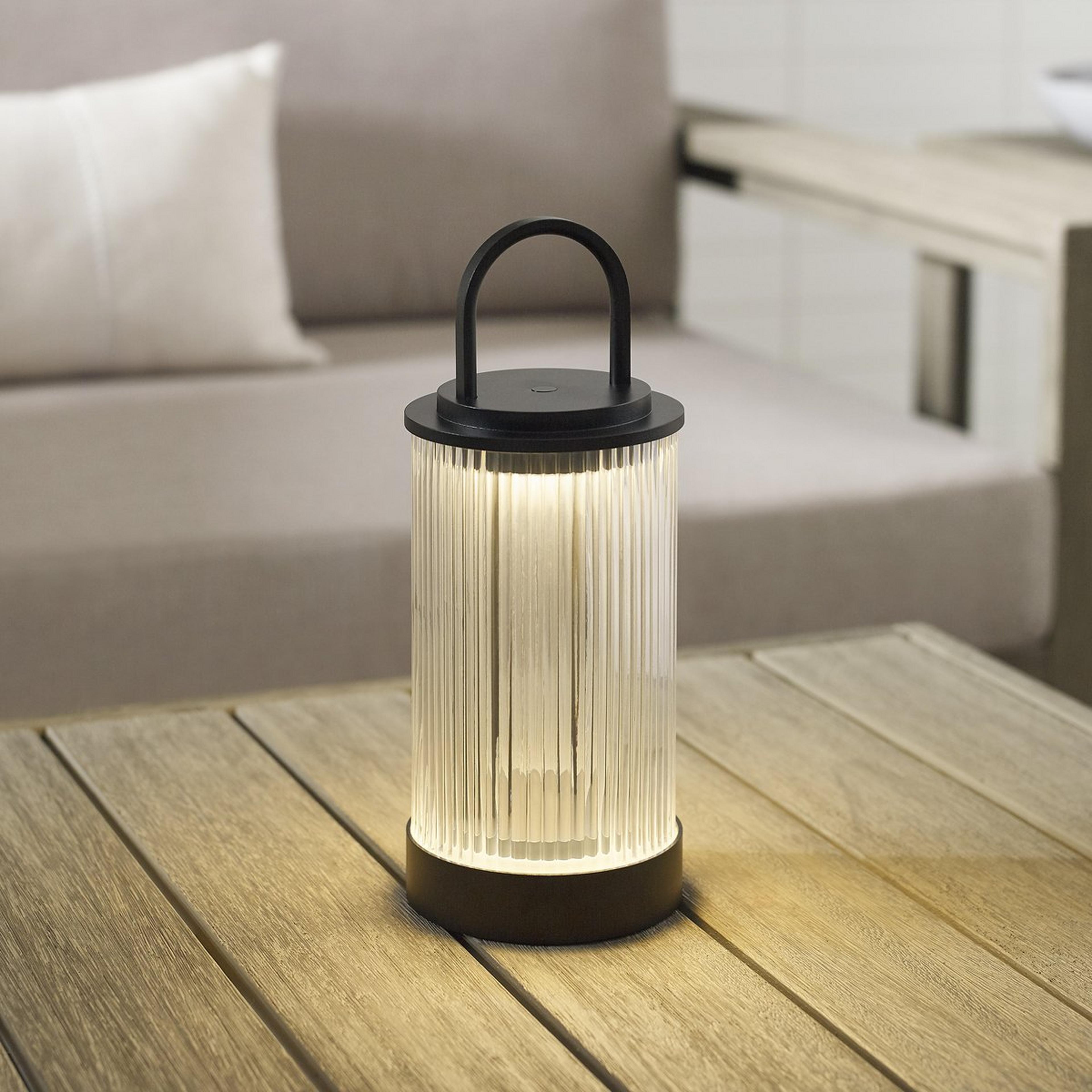 A Clearwater Cordless LED Indoor/Outdoor Table Lamp with Black / Reeded Glass color