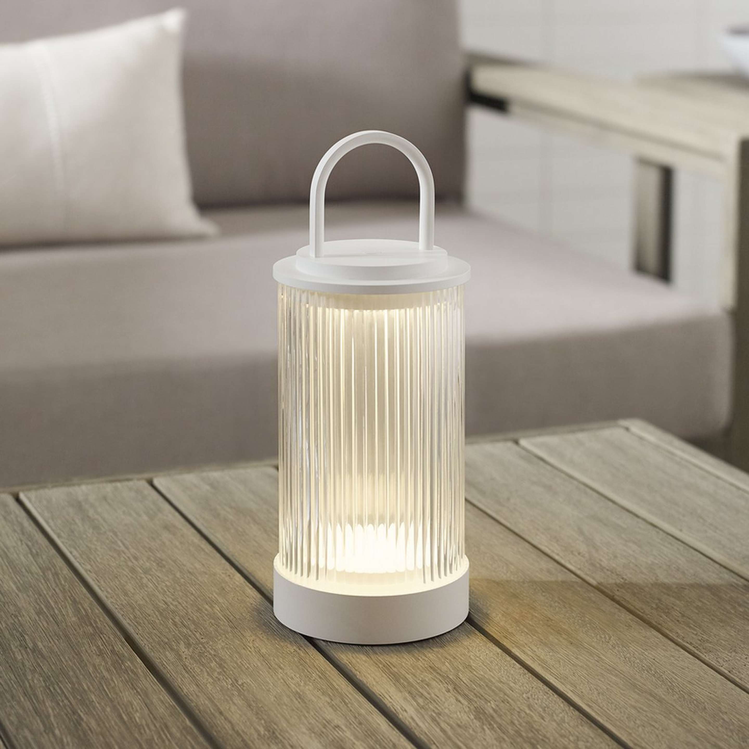 A Clearwater Cordless LED Indoor/Outdoor Table Lamp with White / Reeded Glass color
