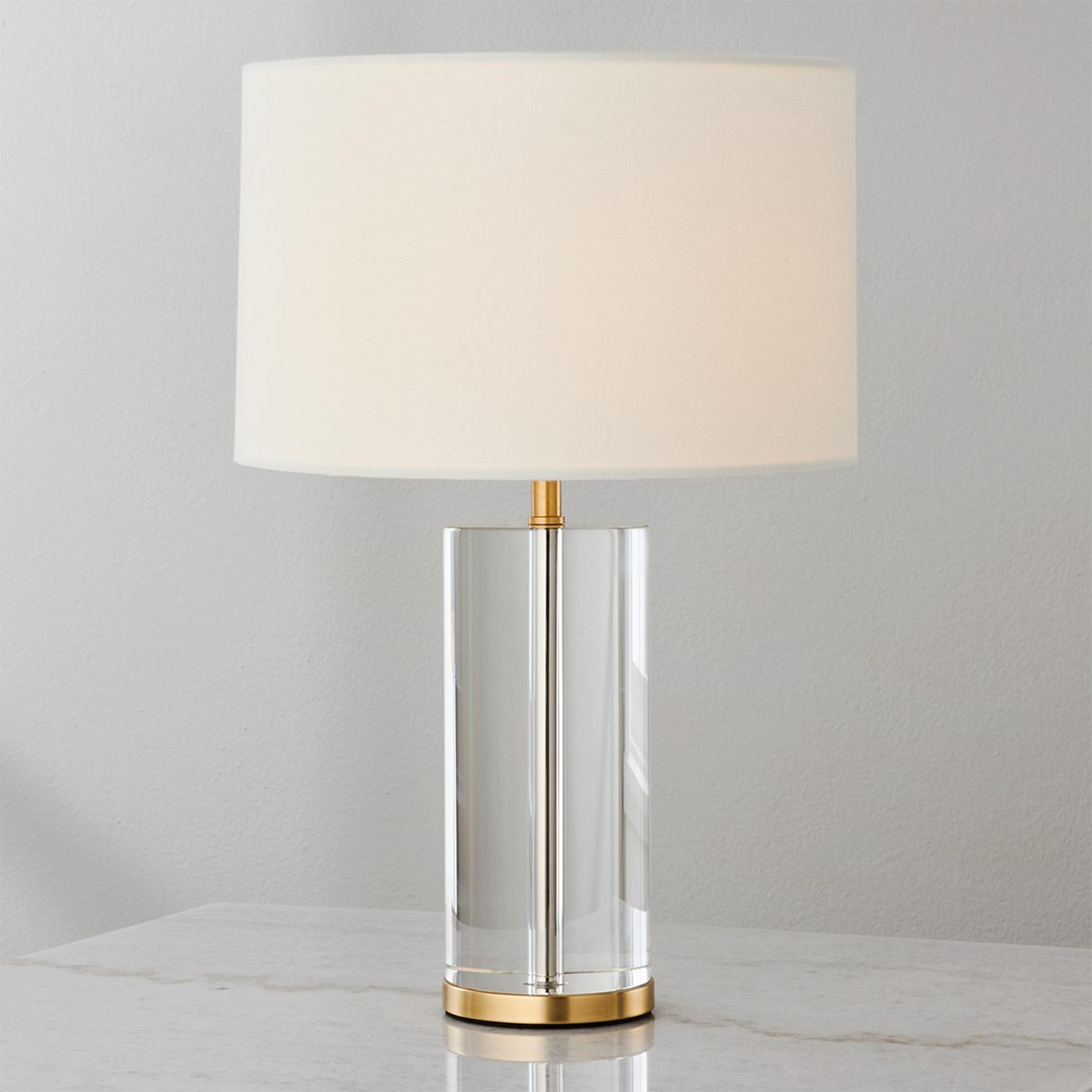 A Snowpack Cordless LED Table Lamp - Crystal with Aged Brass / Clear Crystal / White Linen color