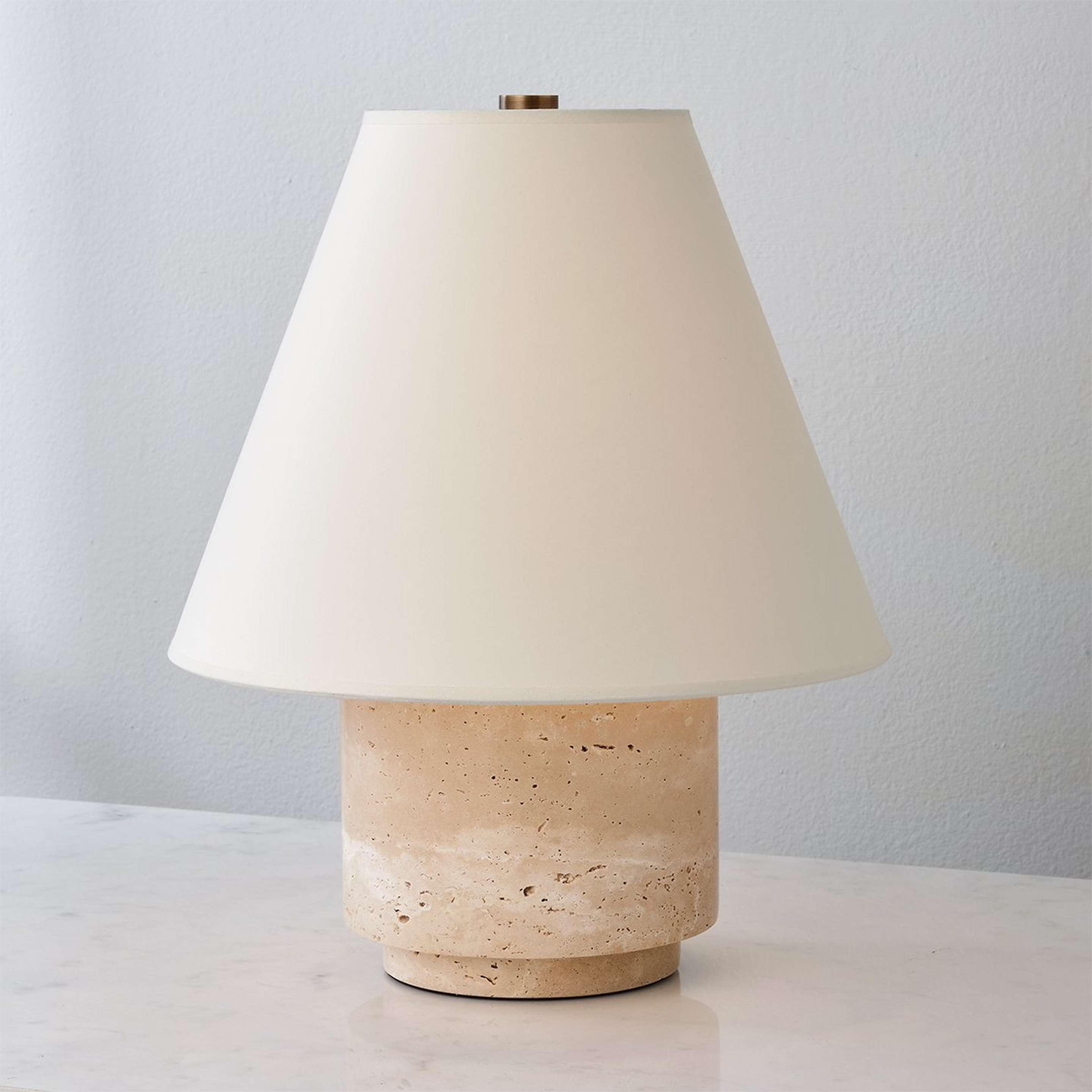 A Eyre Table Lamp with Travertine / Antique Brass / Ivory Paper color