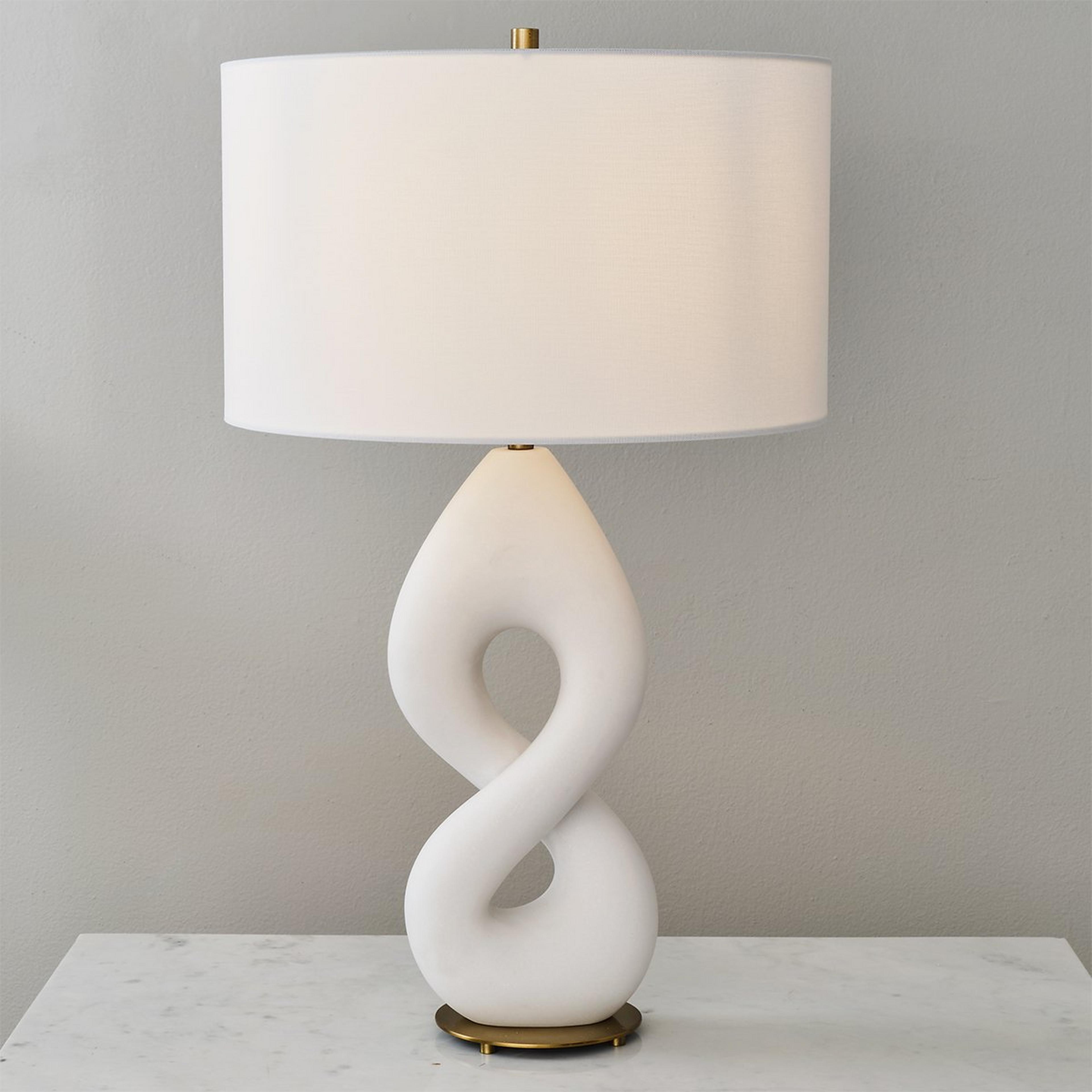 A Ouroboros Table Lamp with White / Antique Brass / White Linen color