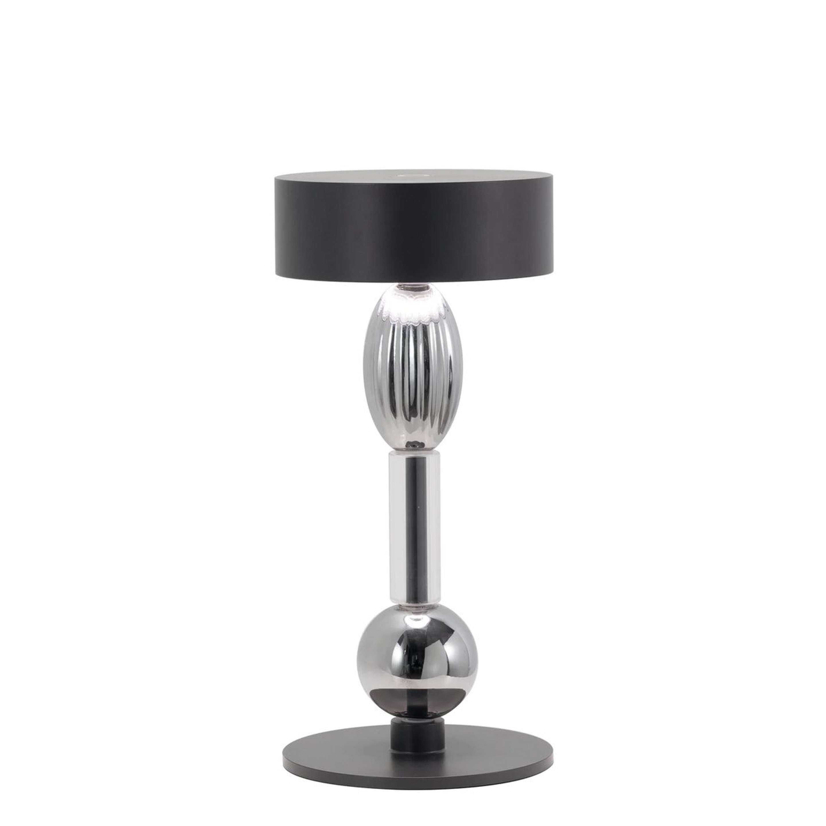 A Solara Orb Cordless Smart Table Lamp with Titanium/ Clear/ Gray color