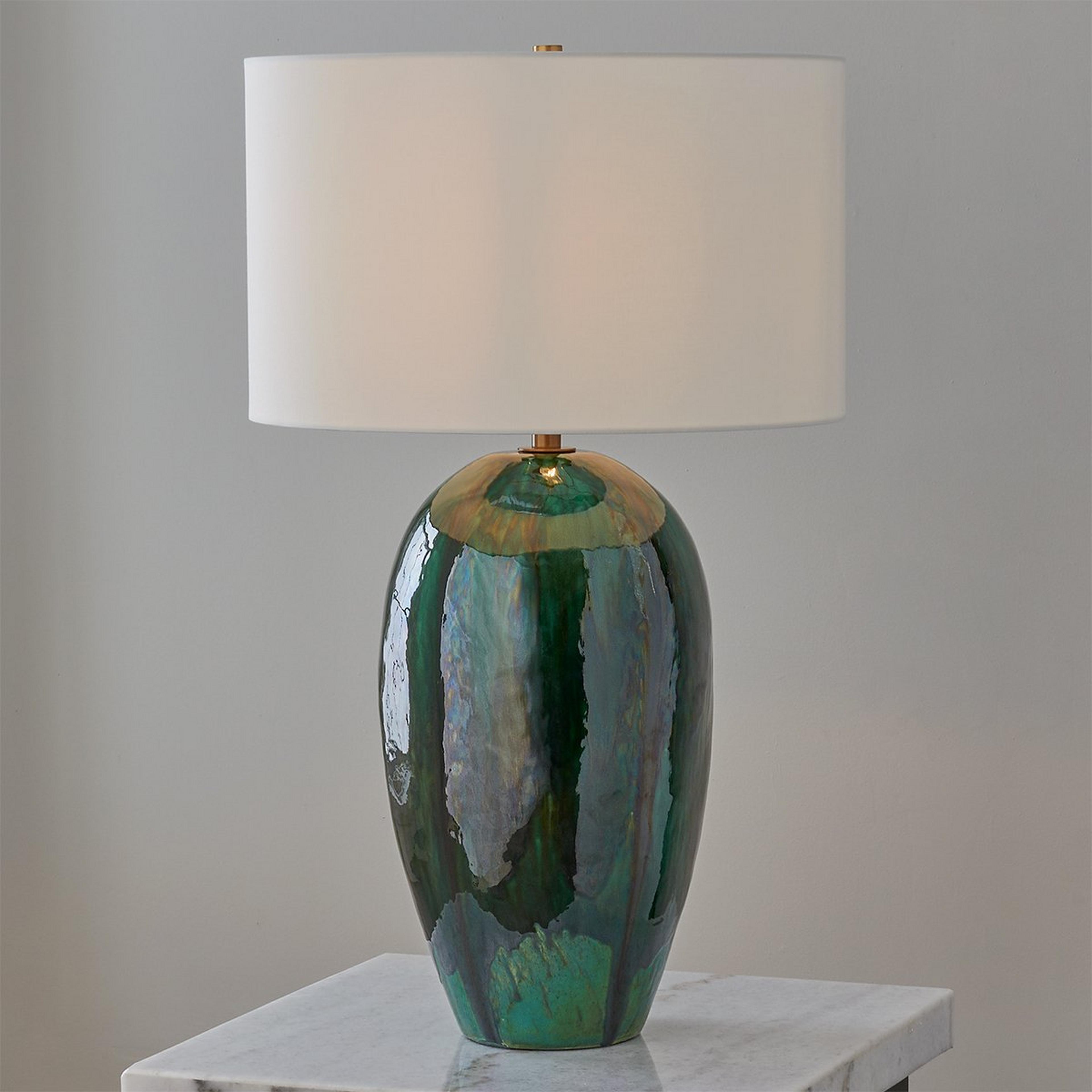 A Raynaud Table Lamp with Emerald Green Ceramic Glaze color