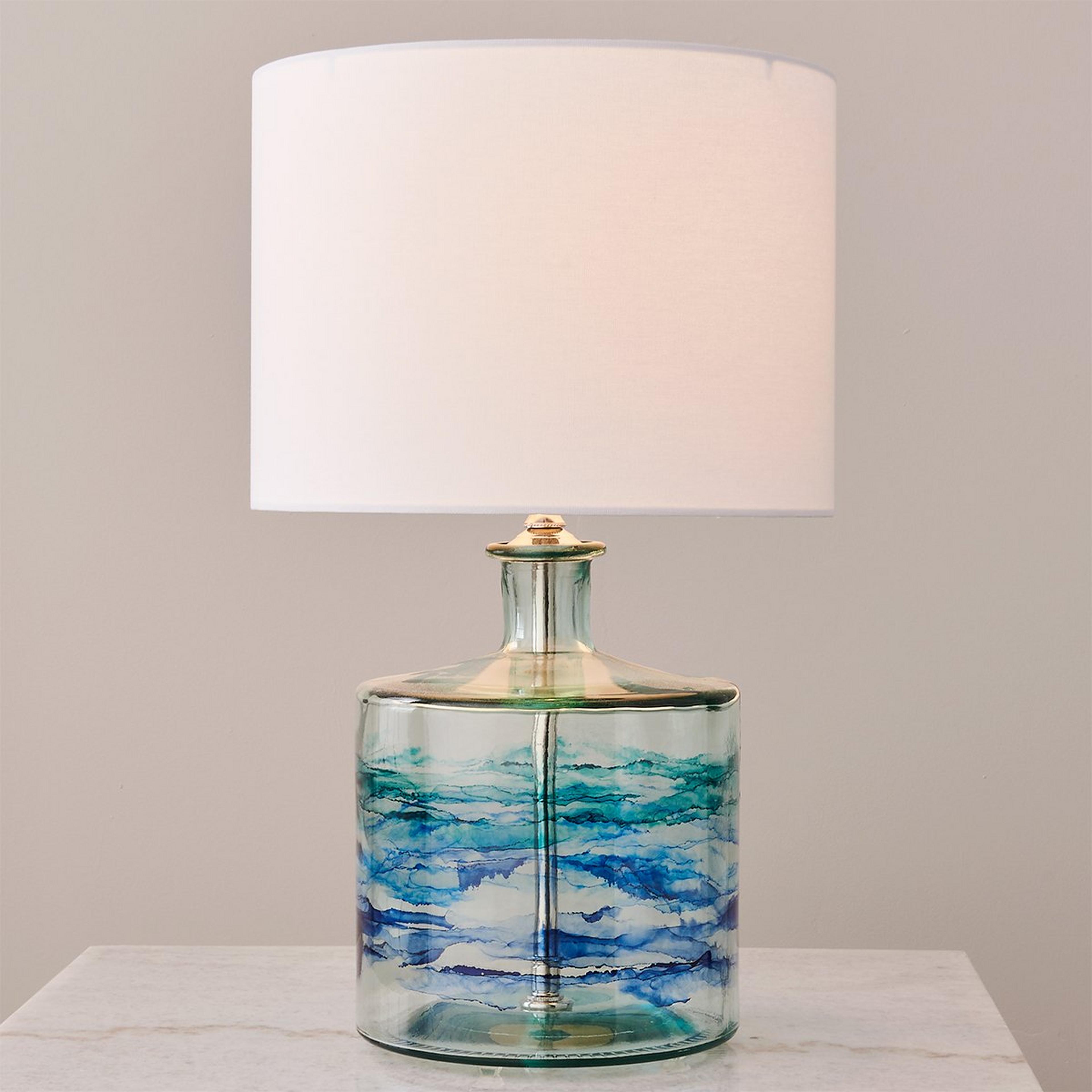 A Brisa Table Lamp with Blue / Clear Glass / Polished Nickel color