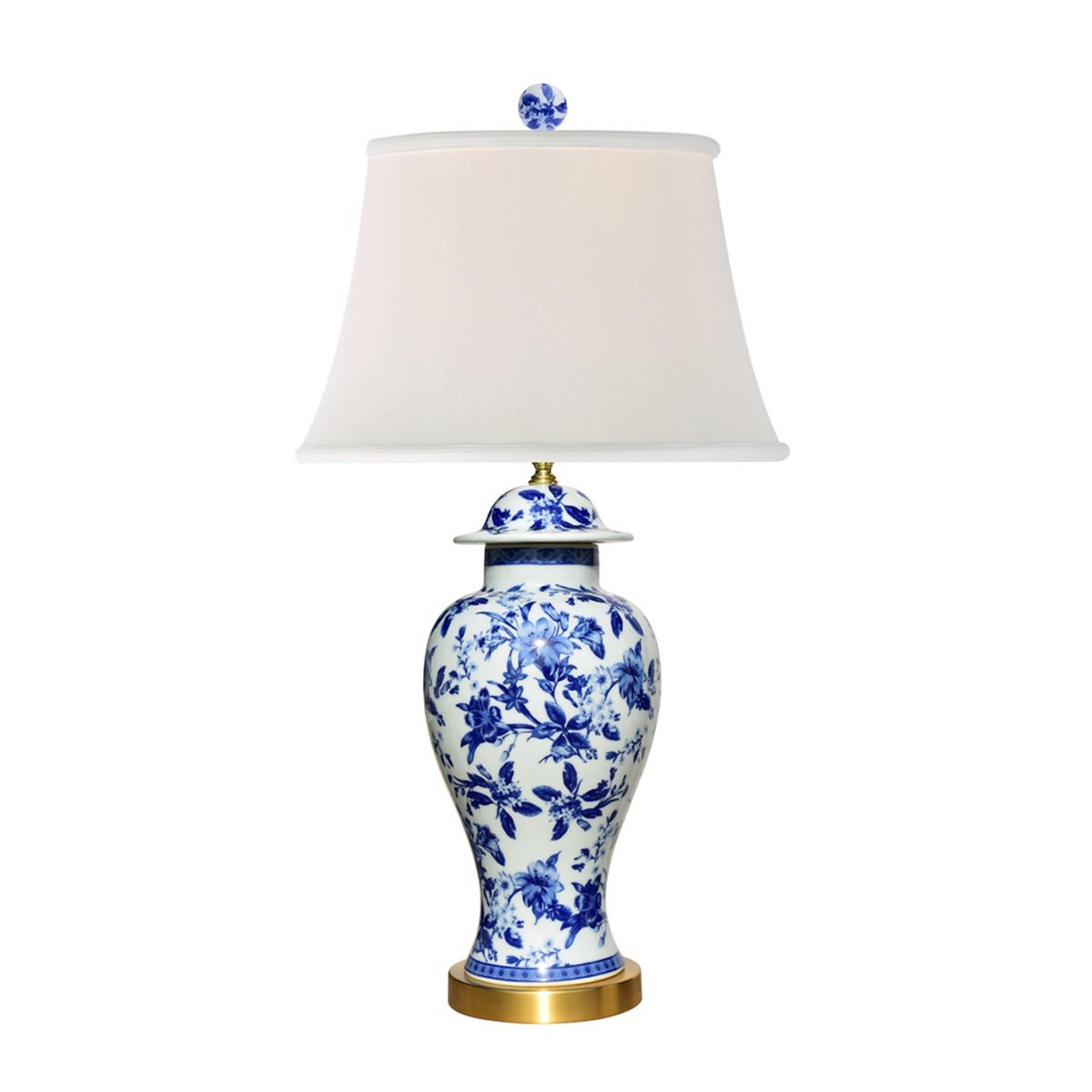 A Lilies in Bloom Table Lamp with Blue / White color