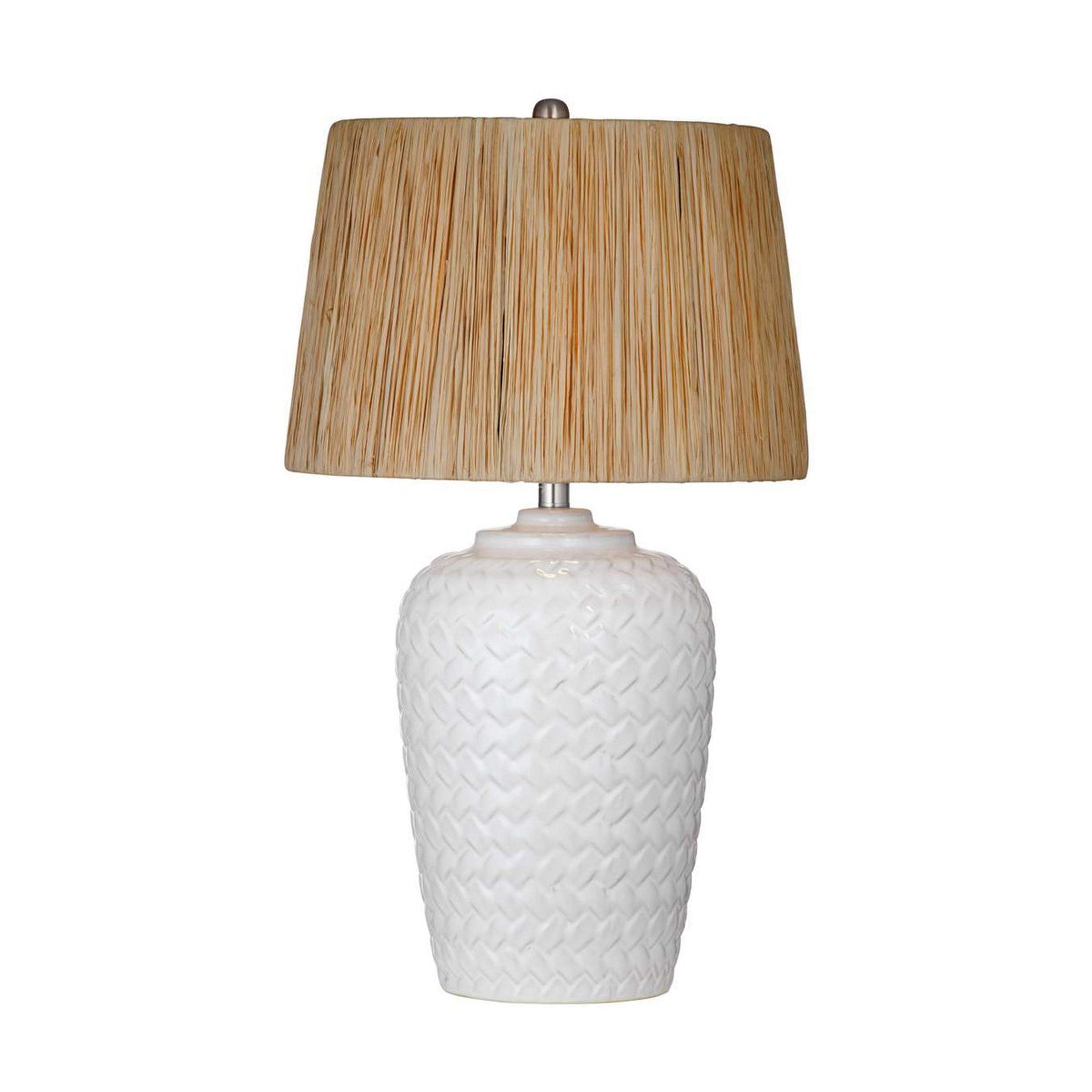 A Petrel Table Lamp with White / Natural Raffia color