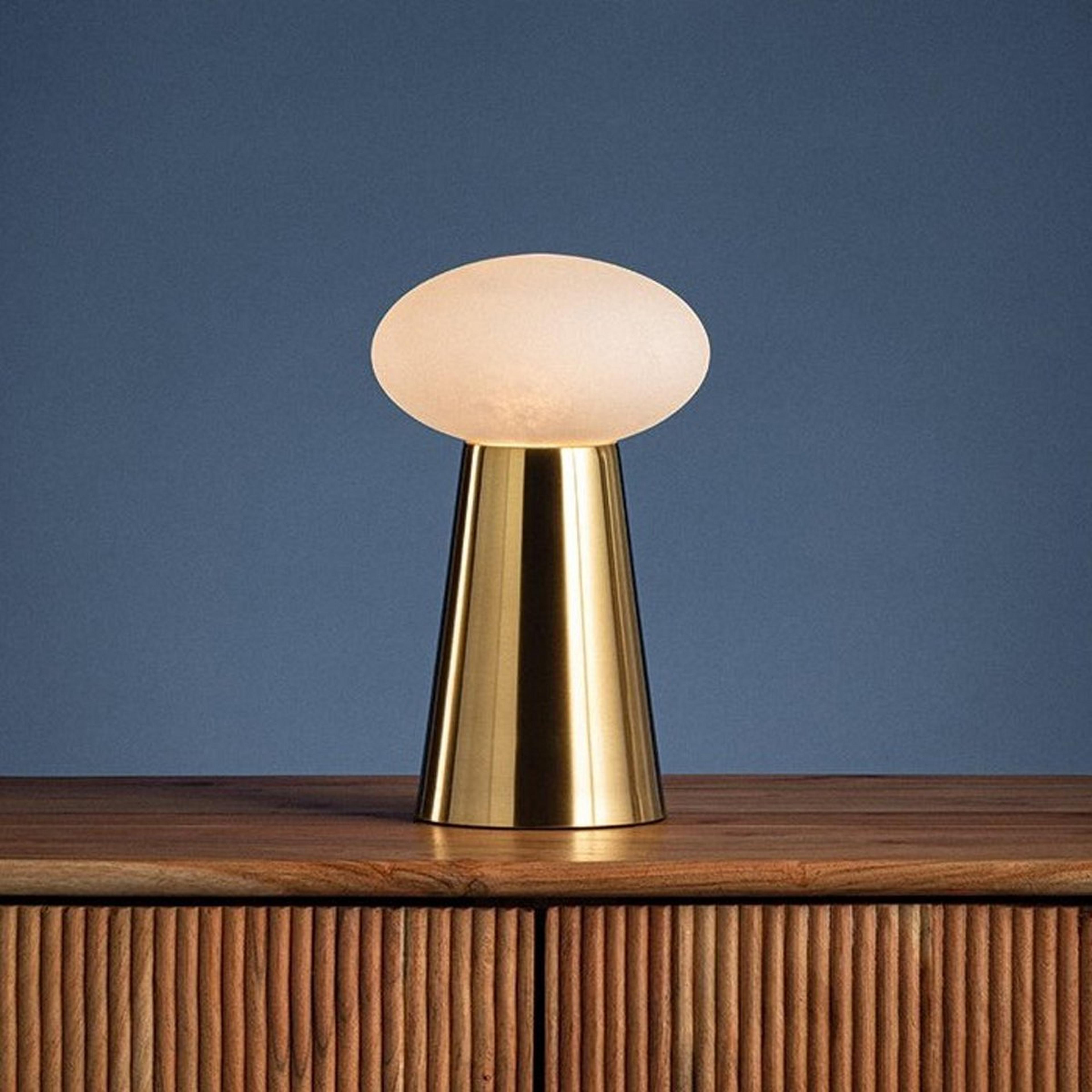 A Azara Rechargeable LED Table Lamp with Brass / Cloud Glass color