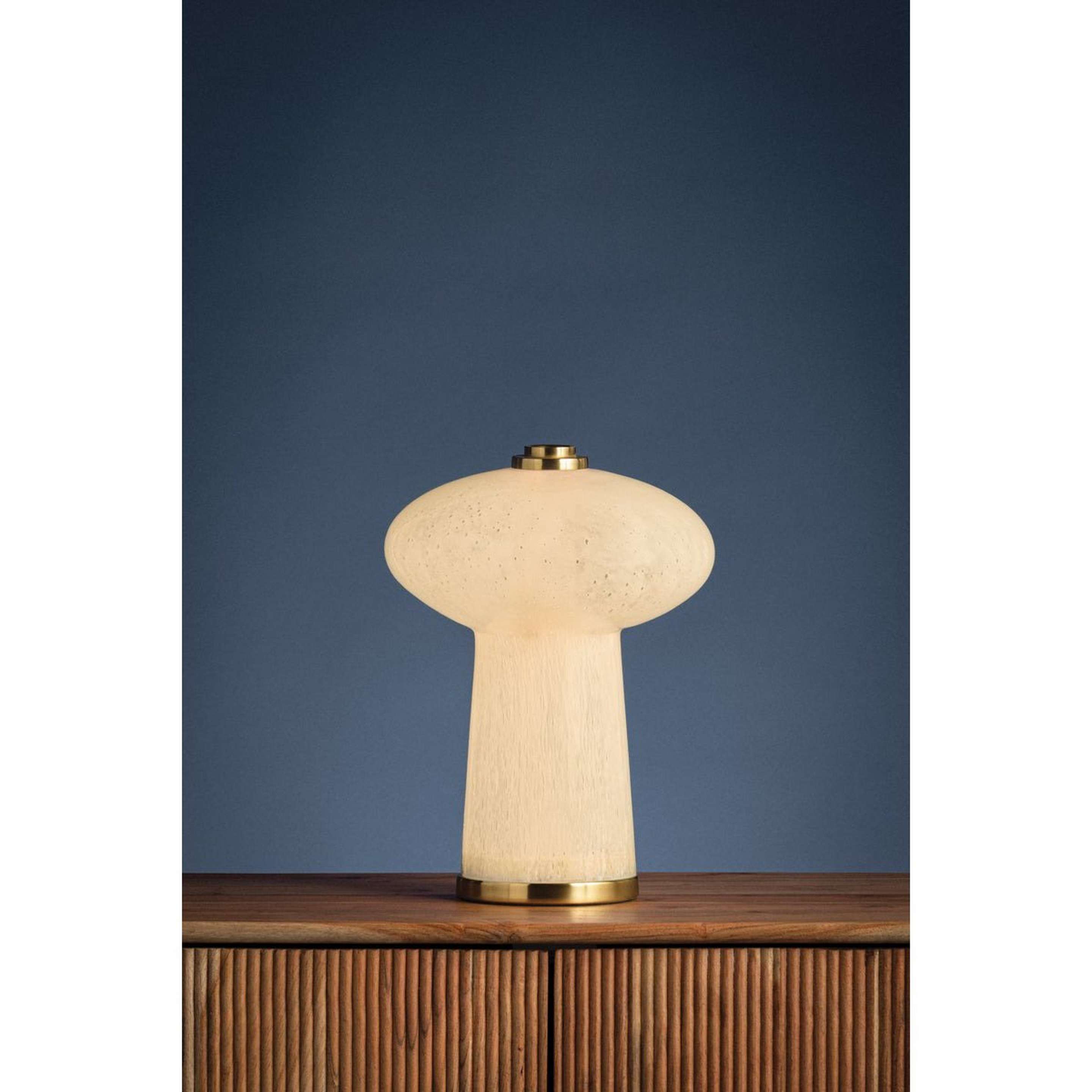 A Ellie LED Rechargeable Cordless Table Lamp with Brass / Seeded Cloud Glass color