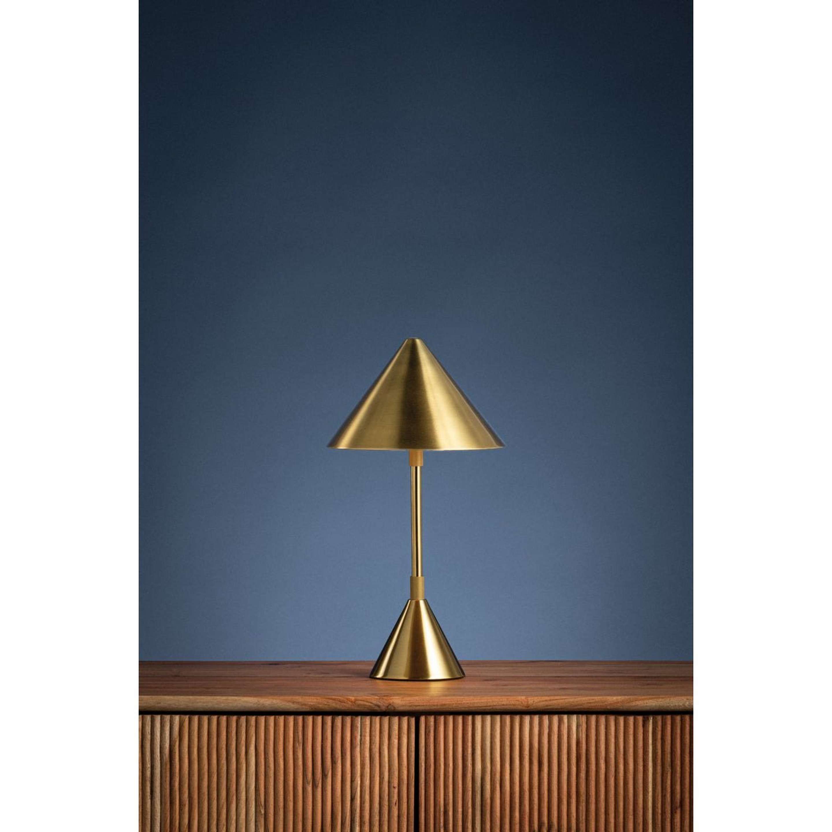 A Boyer LED Cordless Rechargeable Table Lamp with Brass / White Acrylic color