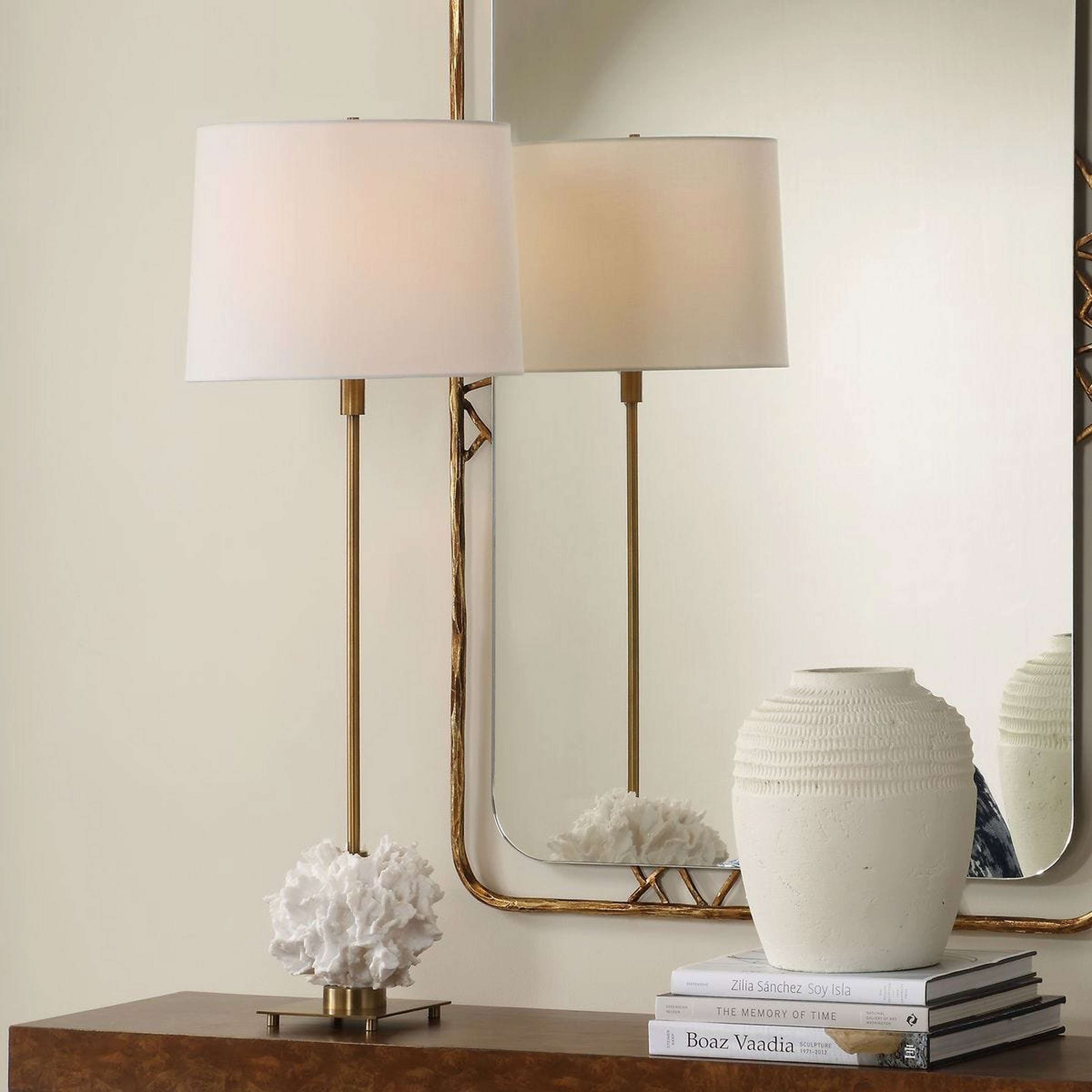 A Nauru Buffet Table Lamp with Gold / White color