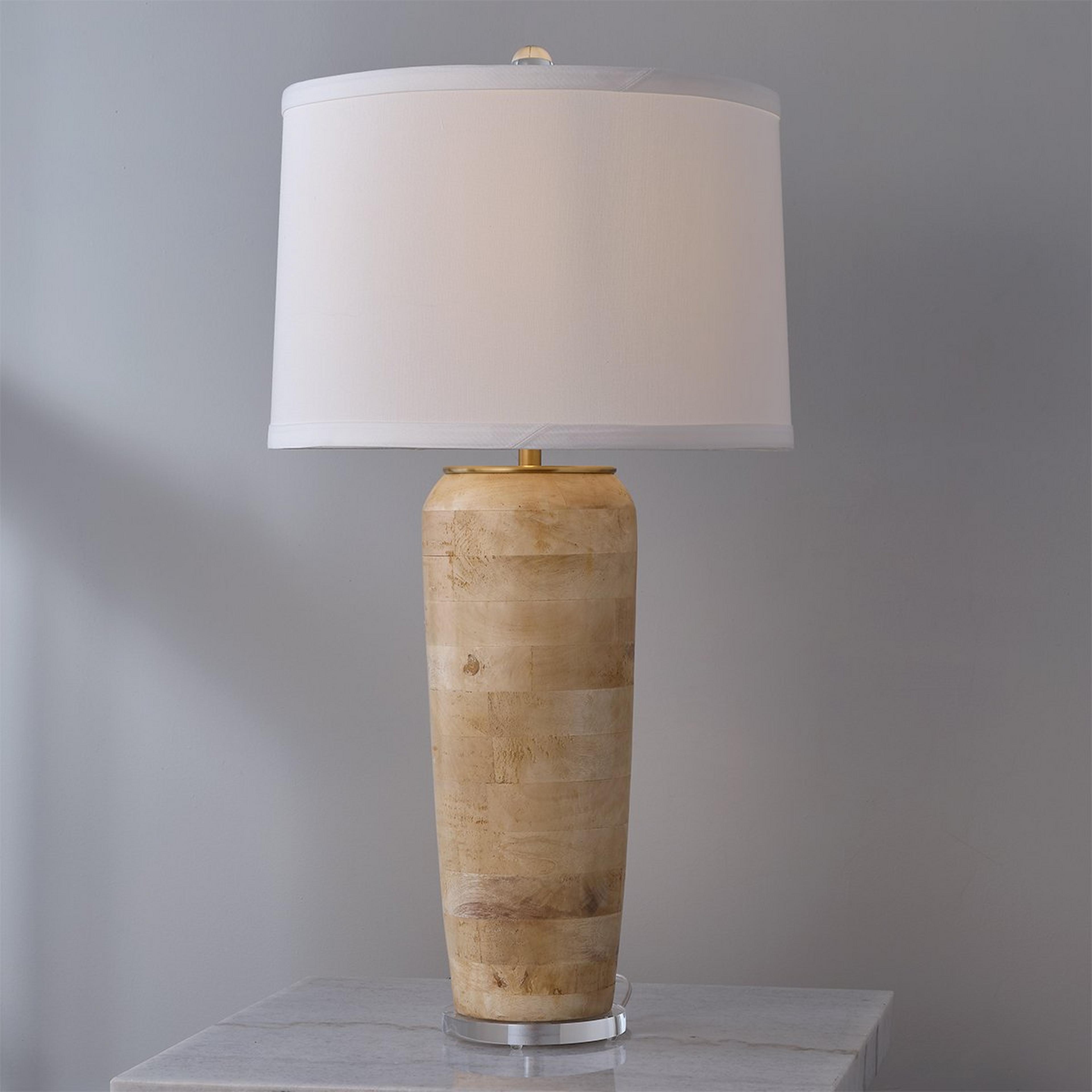 A Oro Timber Table Lamp with Natural / White color