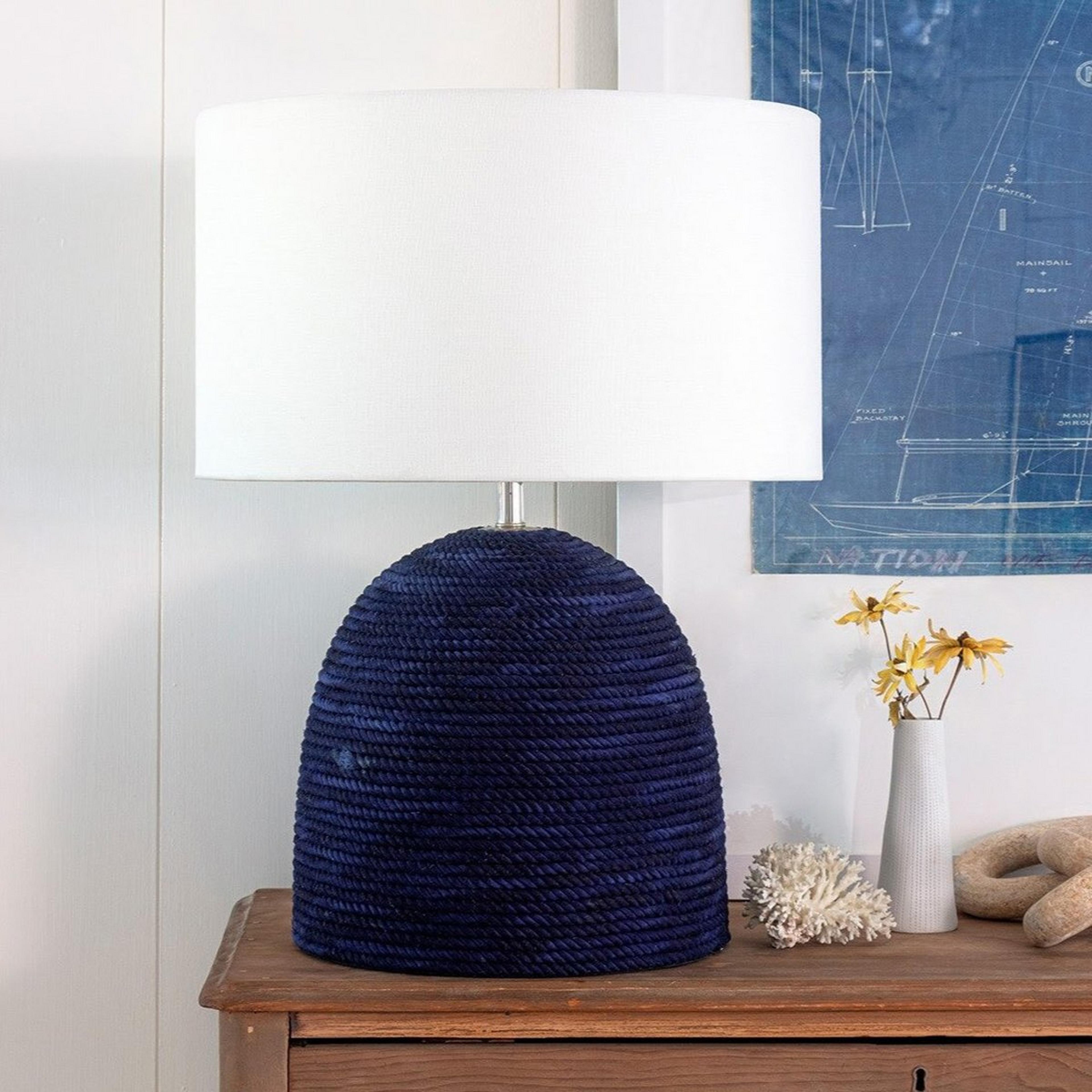 A Annapolis Table Lamp with Blue Dyed Rope / White Linen color