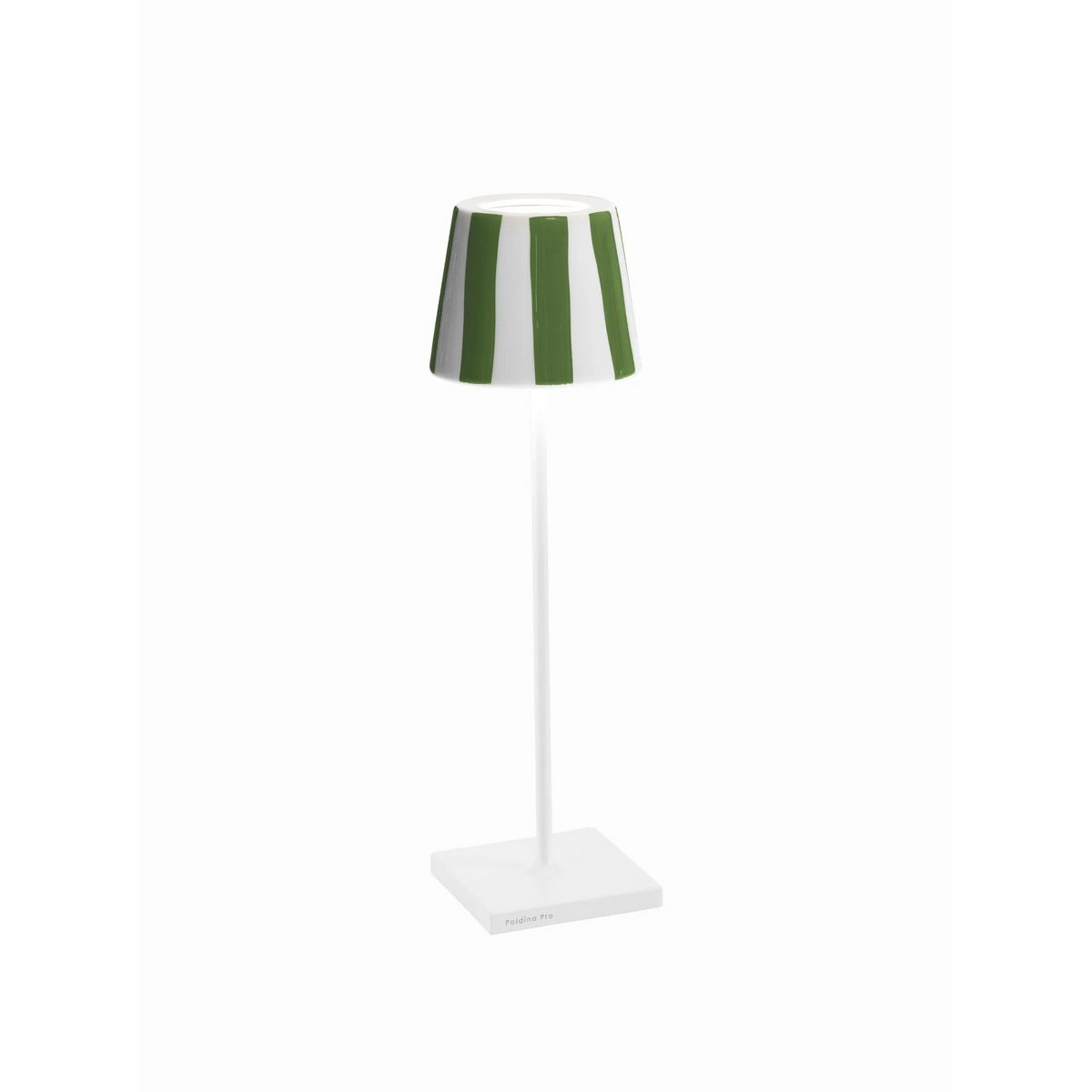 A Lucy Cordless Table Lamp - Stripes with Green/White color
