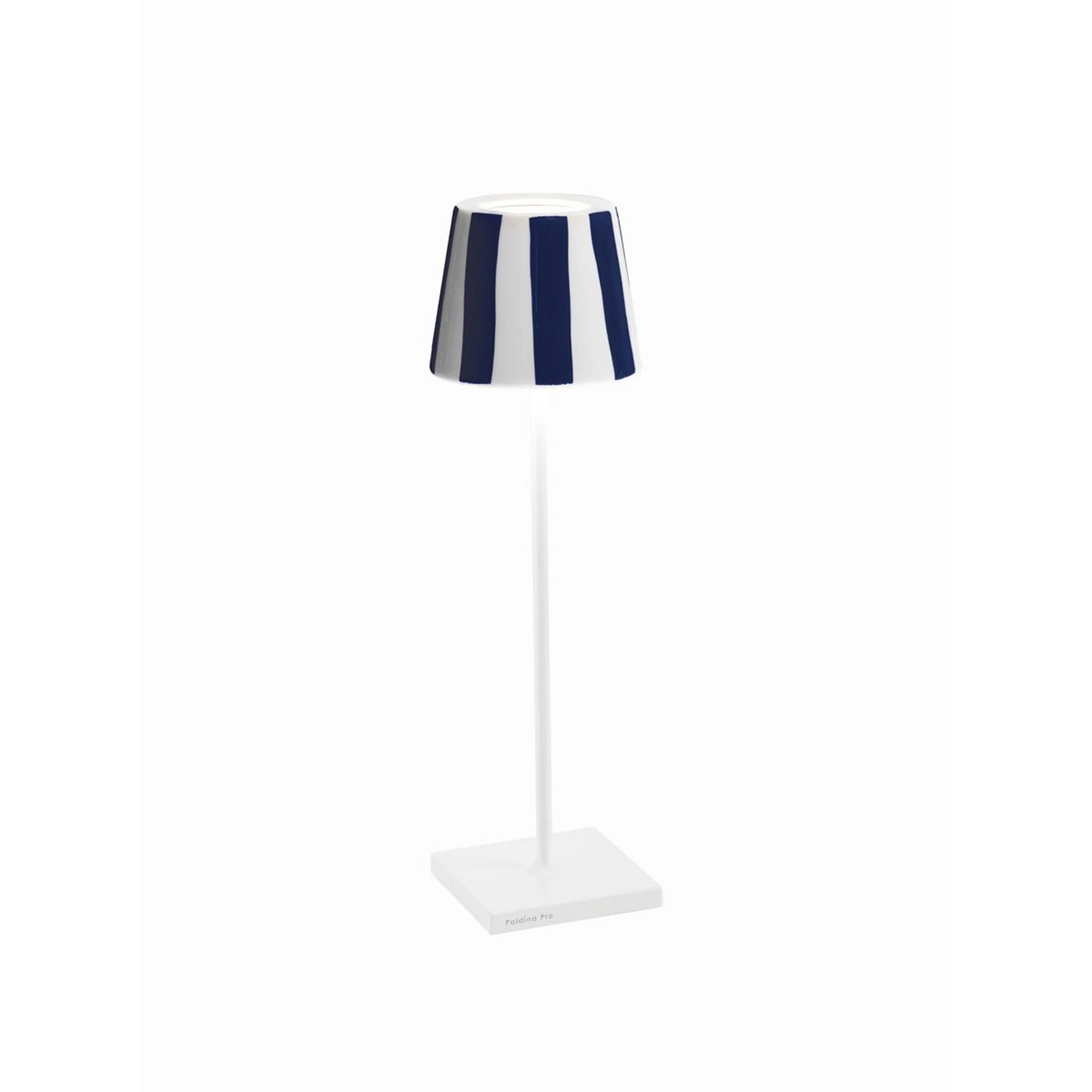 A Lucy Cordless Table Lamp - Stripes with Navy/White color
