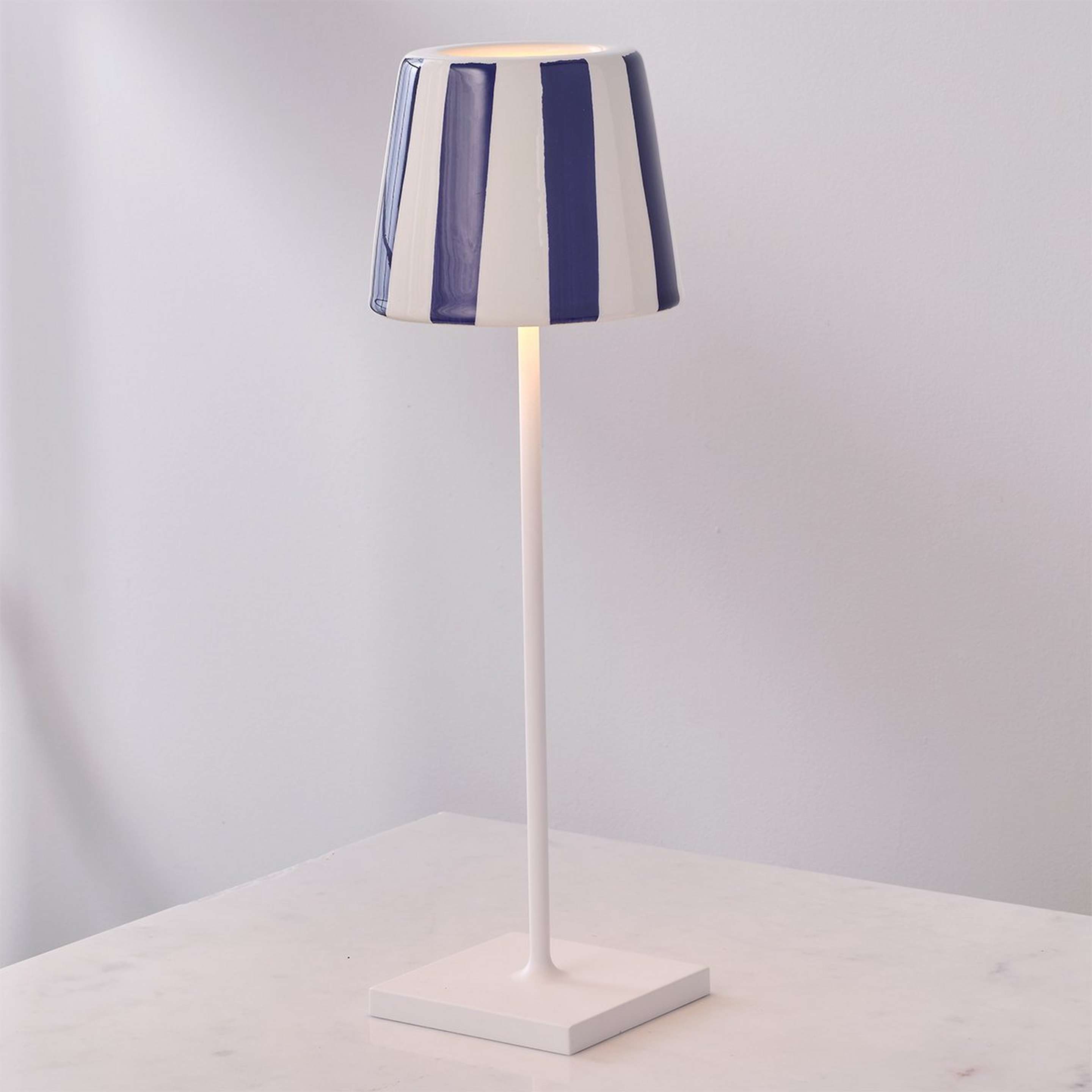A Lucy Cordless Table Lamp - Stripes with Navy/White color