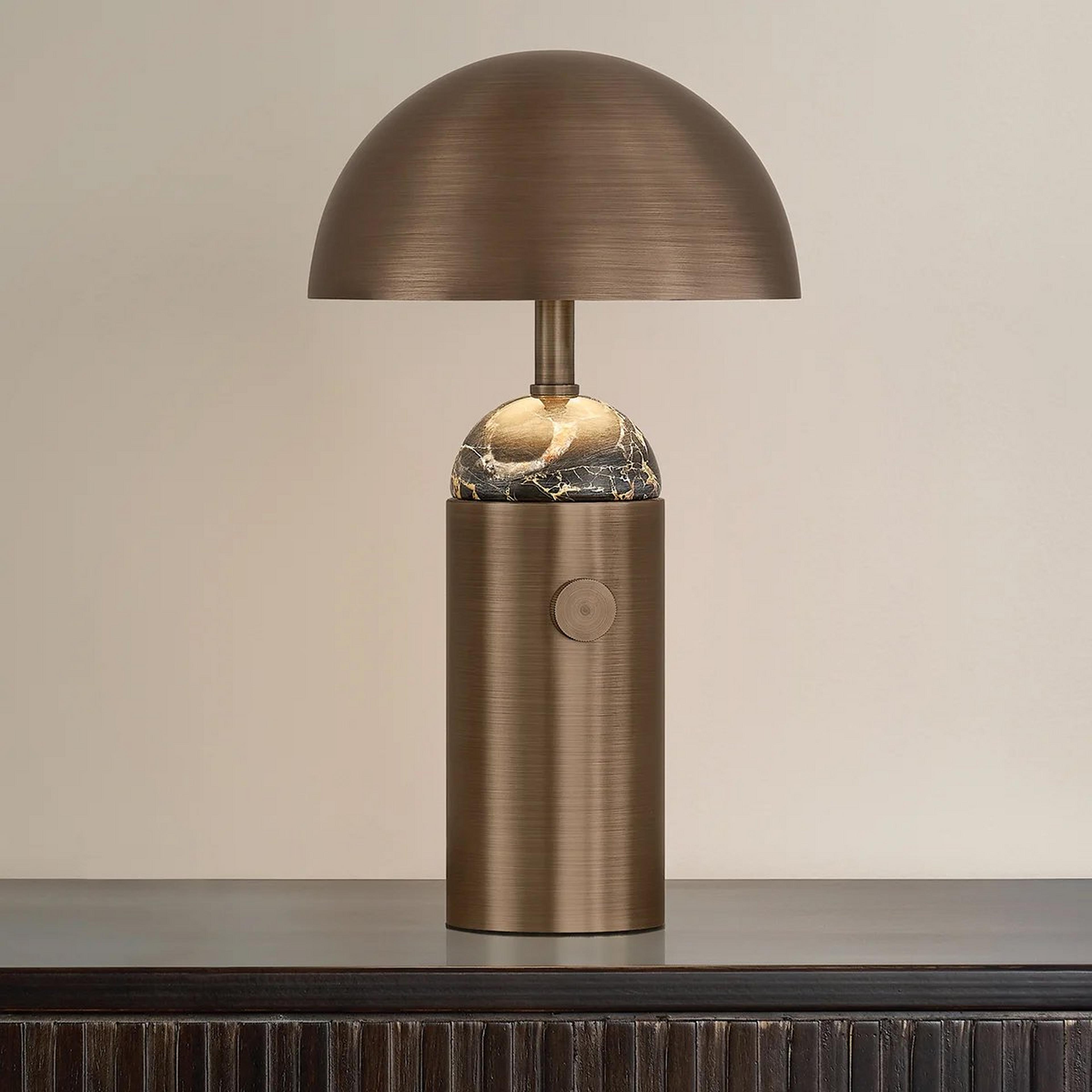 A Mycene Rechargeable LED Table Lamp with Bronze / Nero Madera Marble color