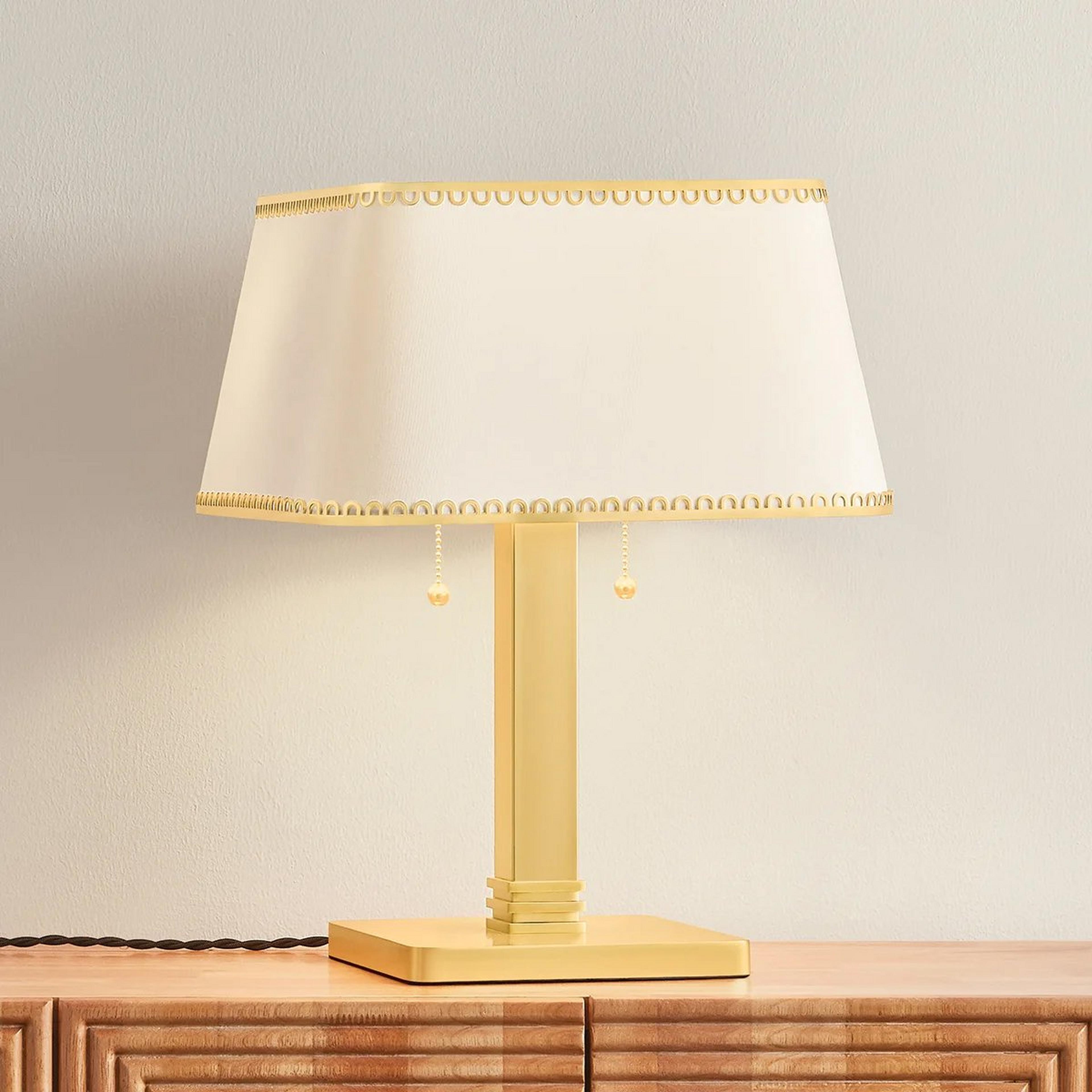 A Helen Table Lamp with Aged Brass / Raw Silk color