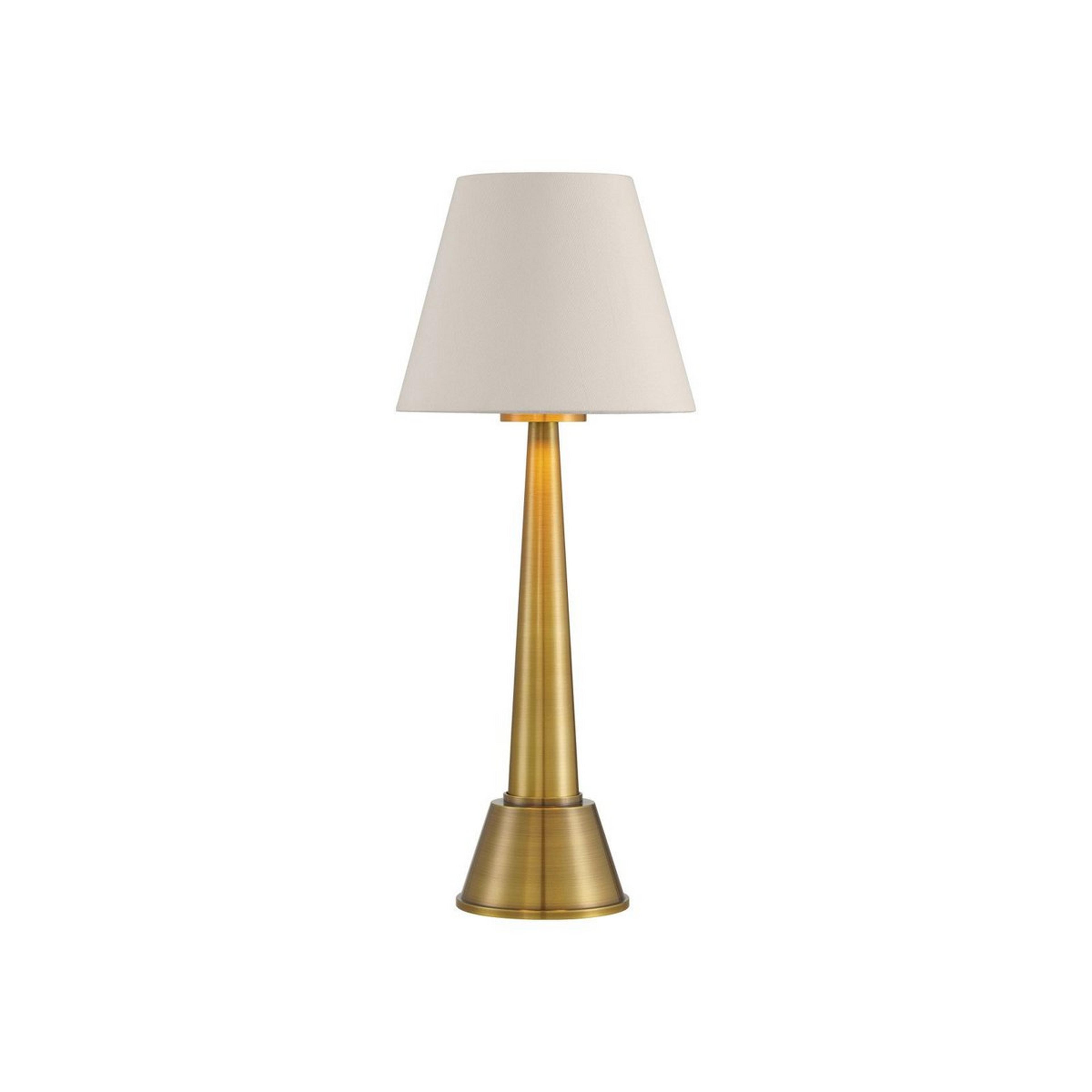 A Guerdon Cordless LED Table Lamp with Polished Antique Brass color