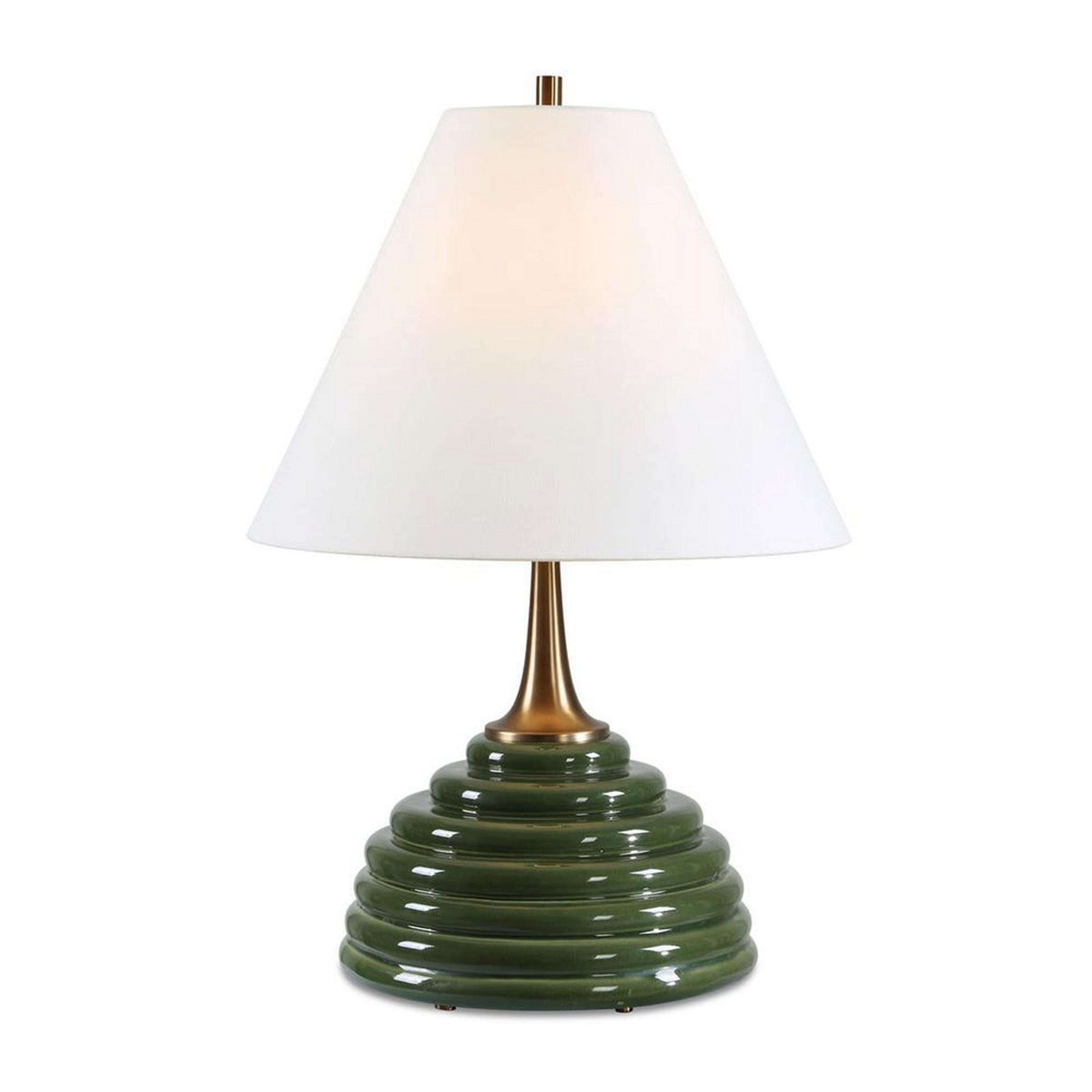 A Widburn Table Lamp with Green / Brass / White color