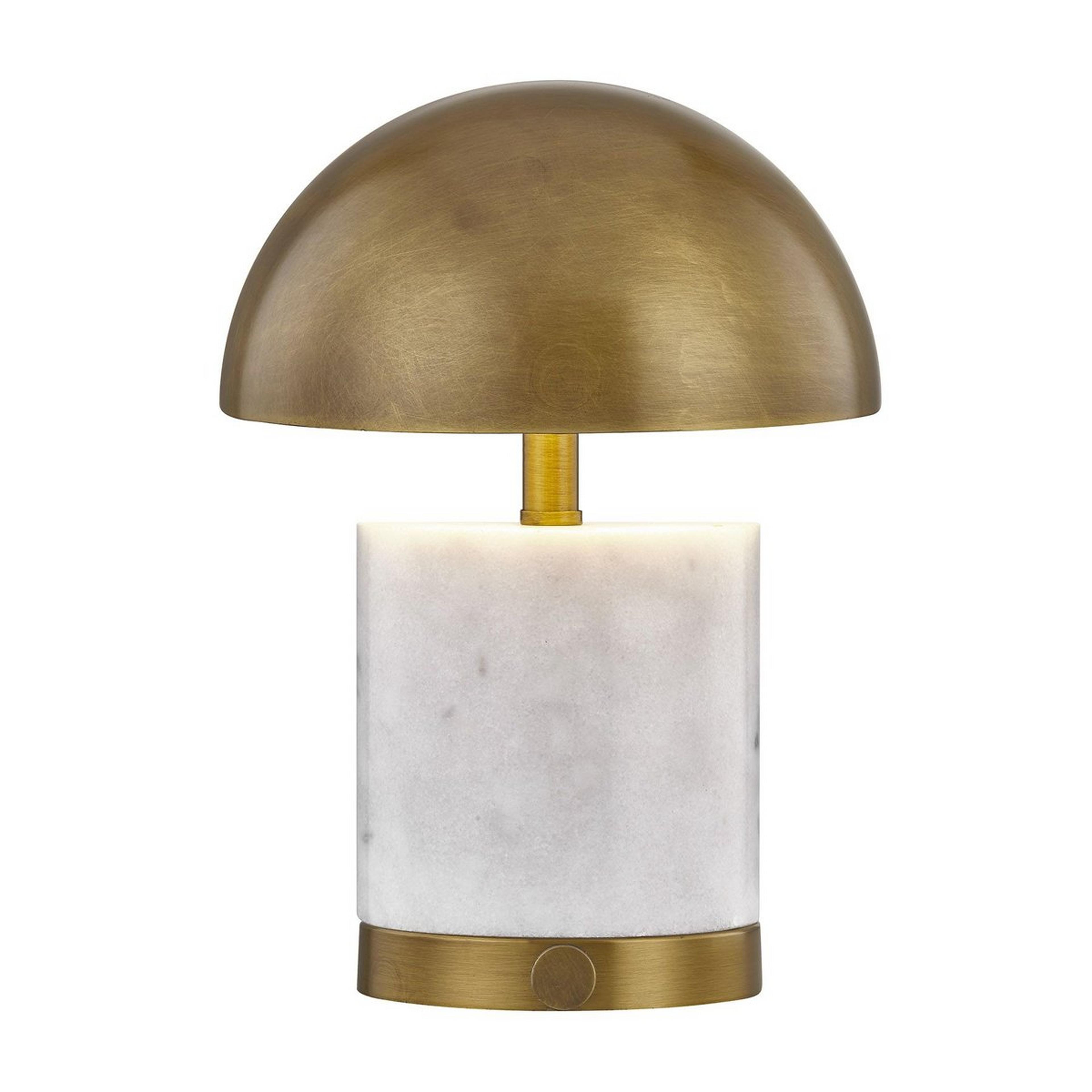 A Dexter LED Rechargeable Cordless Table Lamp with White Marble / Brass color