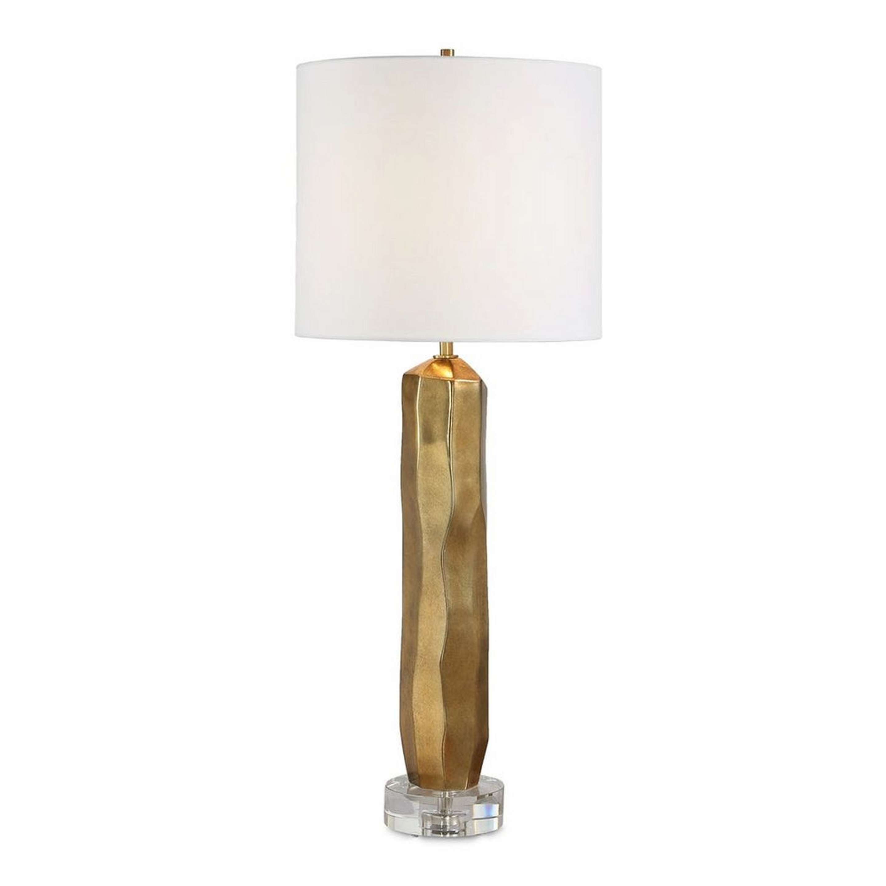A Graham Table Lamp with Gold Leaf / Clear Crystal / White Fabric color
