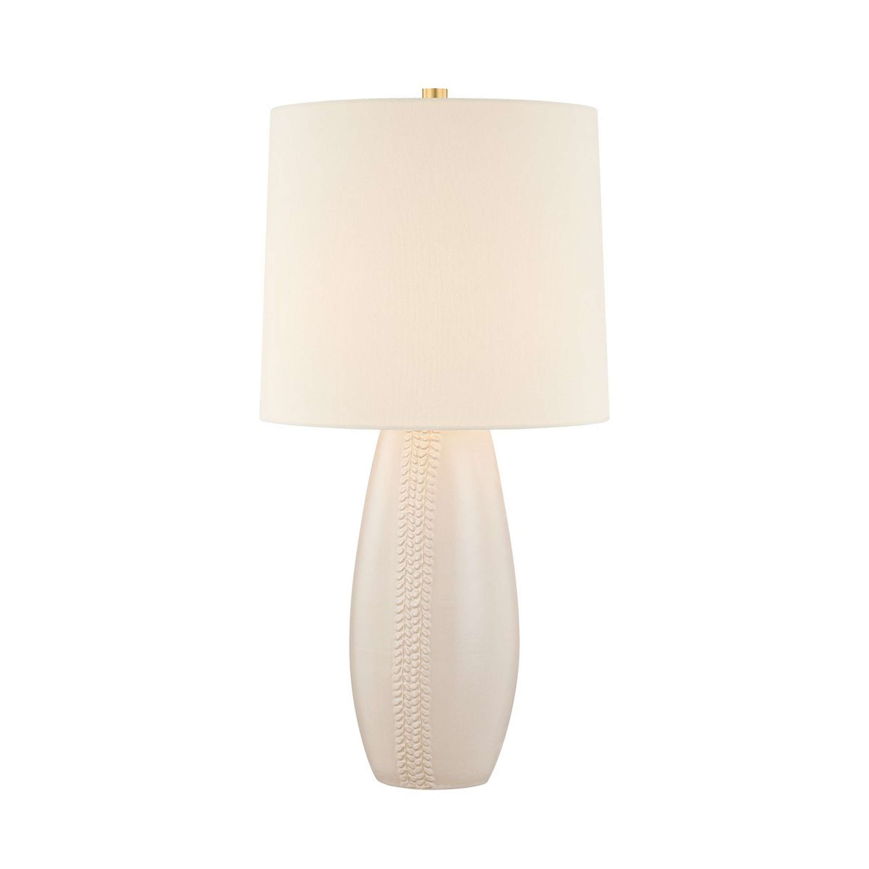 A Macallan Table Lamp with Warm White Ceramic / White Linen / Brass color