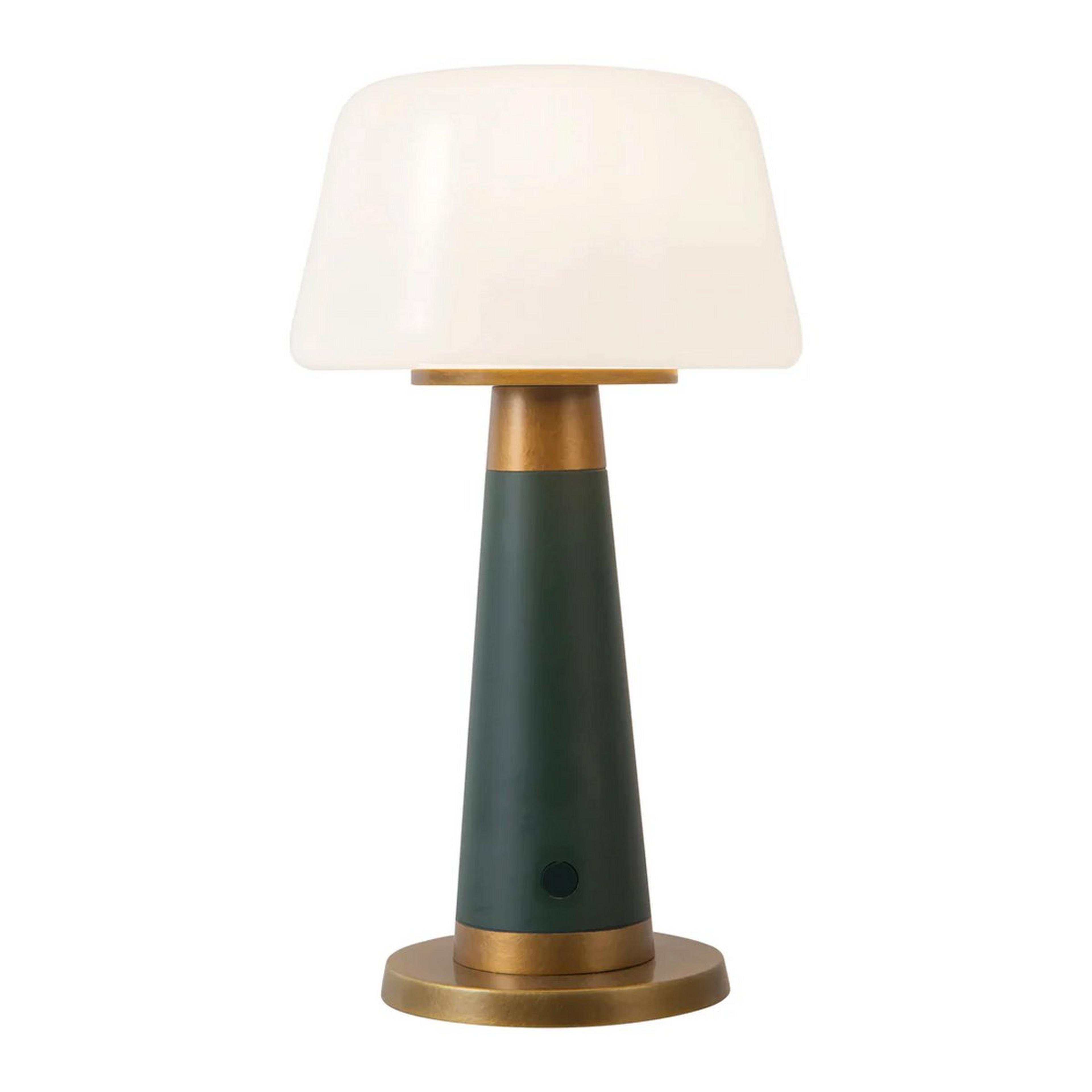 A Desmond Cordless Rechargeable LED Table Lamp with Green / Brass / Opal Glass color