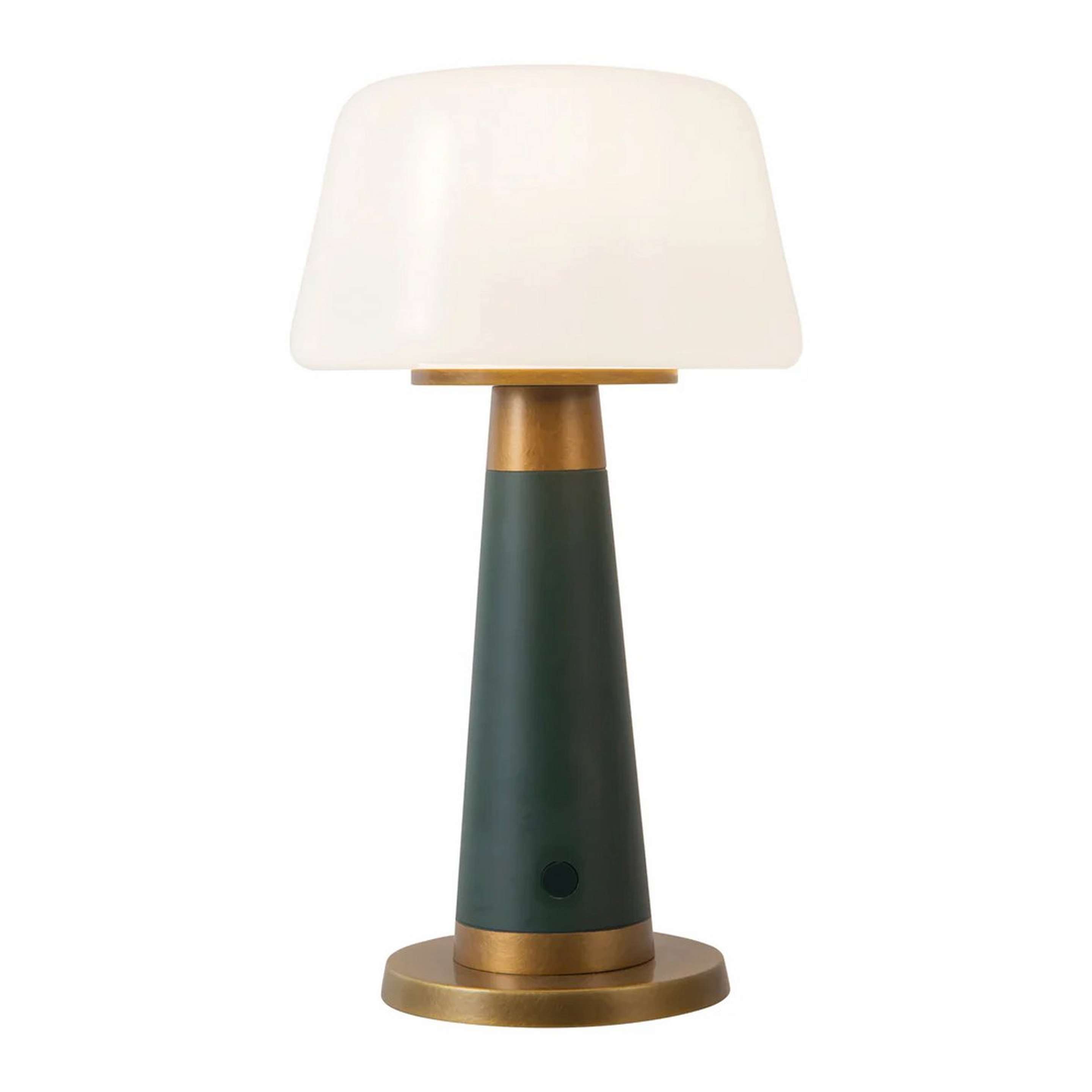 A Desmond Cordless Rechargeable LED Table Lamp with Green / Brass / Opal Glass color