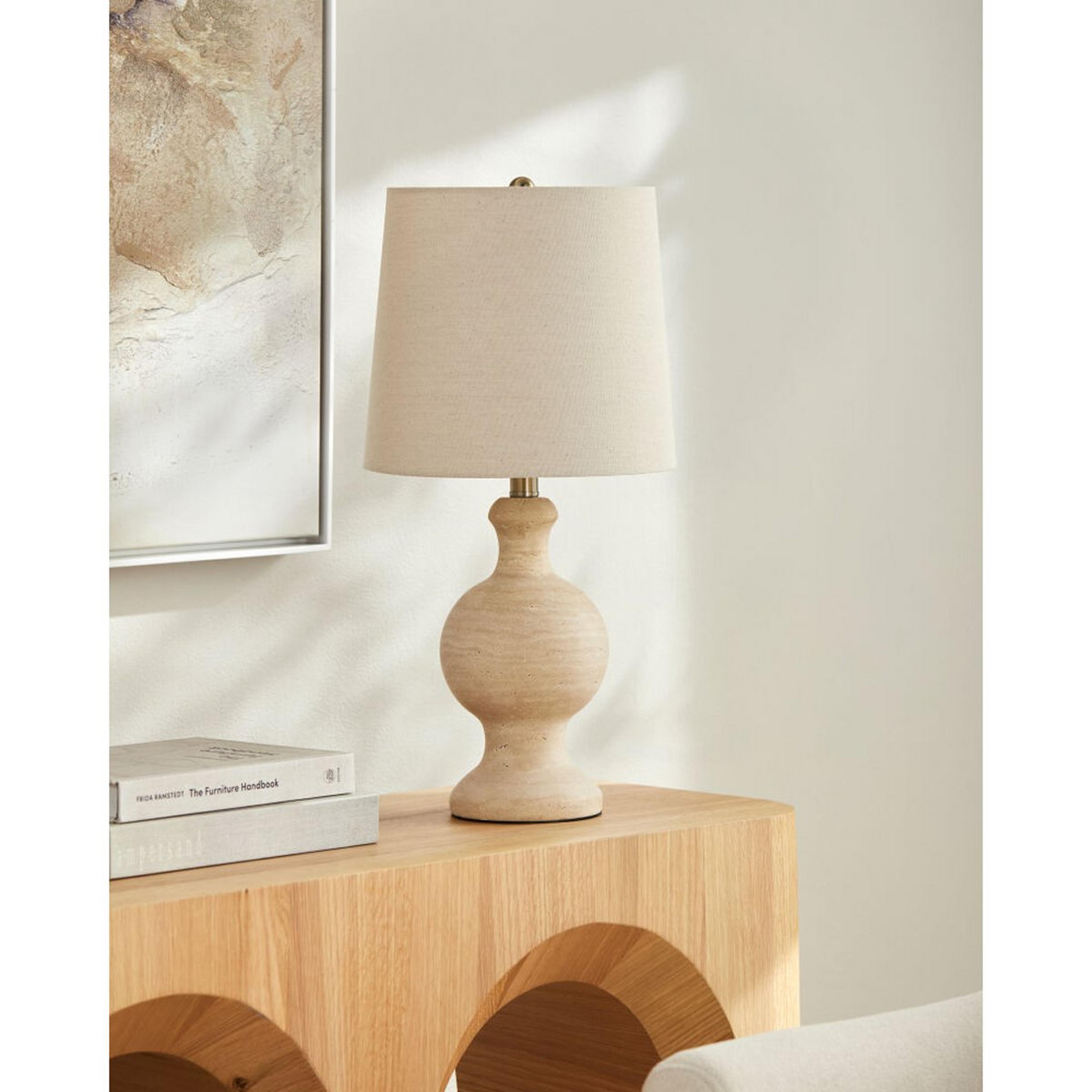 A Valea Table Lamp with Cream / Taupe Limestone color