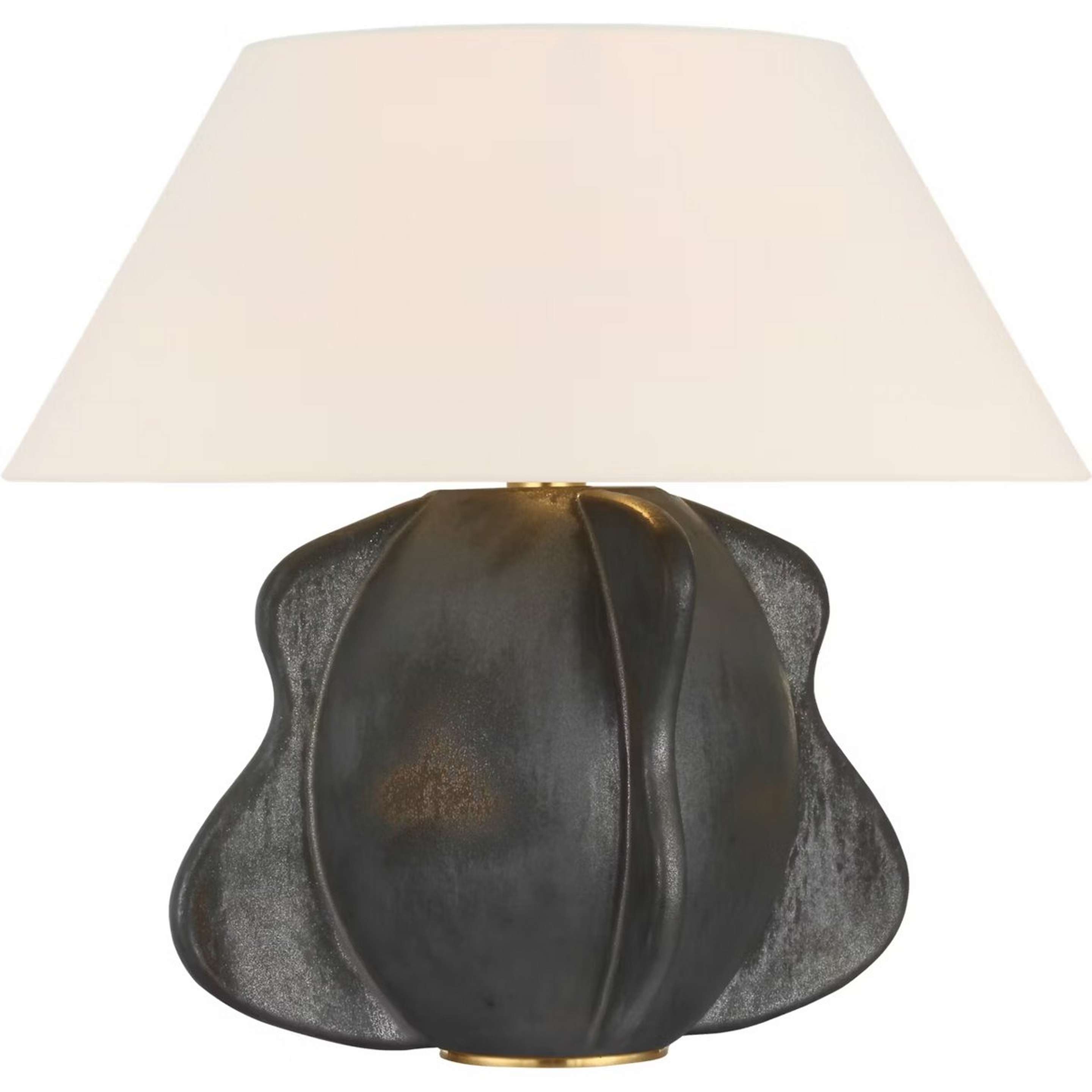 A Kuroshio Ceramic Table Lamp with Reactive Black Glaze / Neutral Linen color