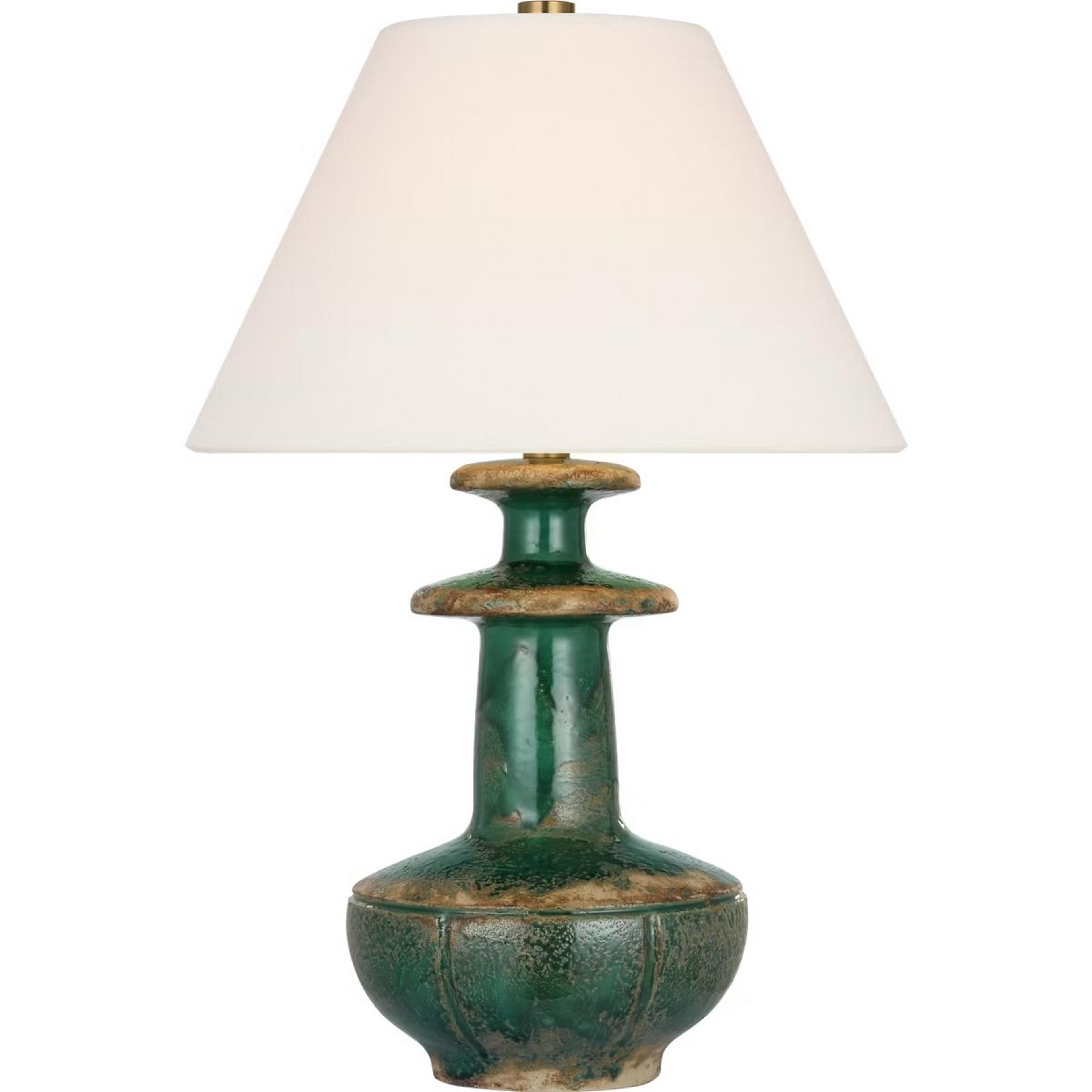 A Hogarth Table Lamp with Green Reactive Ceramic Glaze color