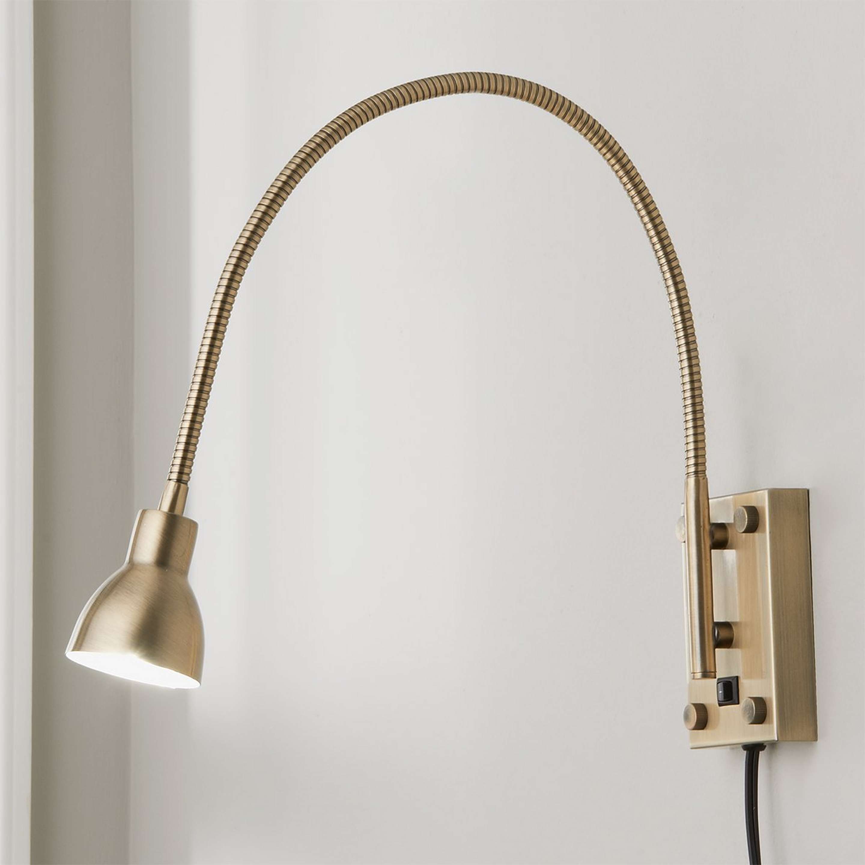 A LED Gooseneck Reading Swing Arm Sconce with Antique Brass color