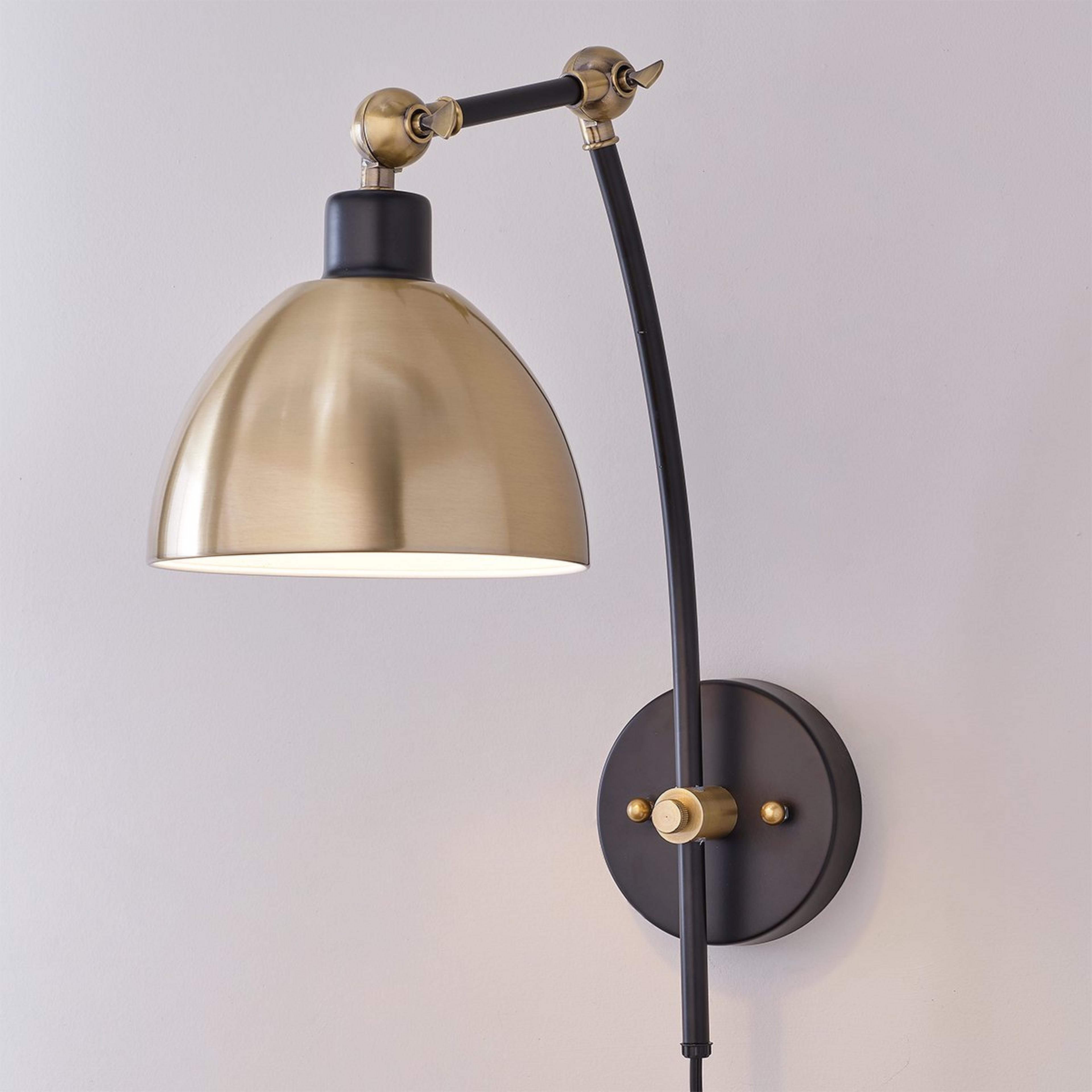 Vintage Industrial Swing Arm Wall Sconce – Plug-In, Adjustable Black Metal Light Fixture