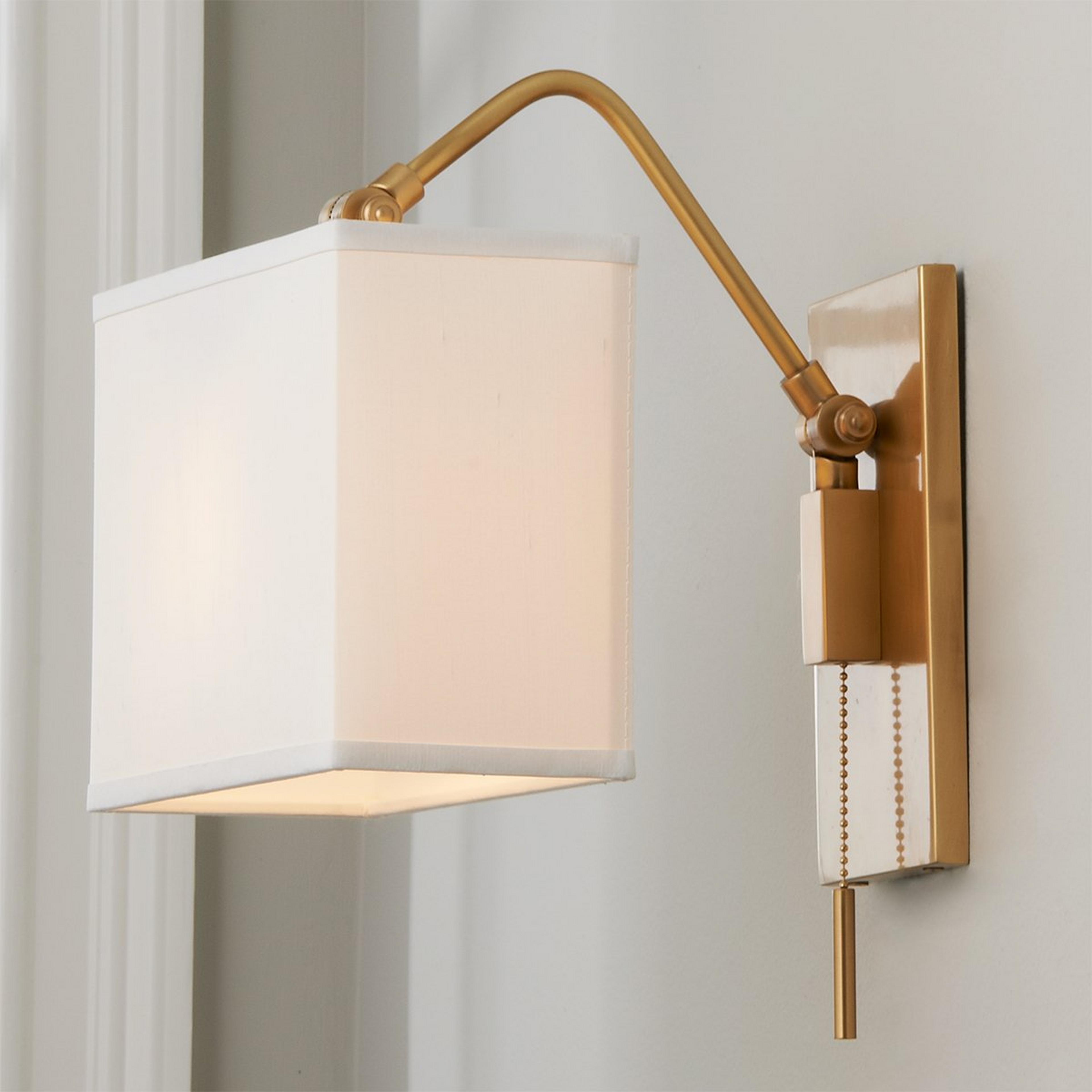 A Angled Shade Adjustable Swing Arm with Aged Brass color
