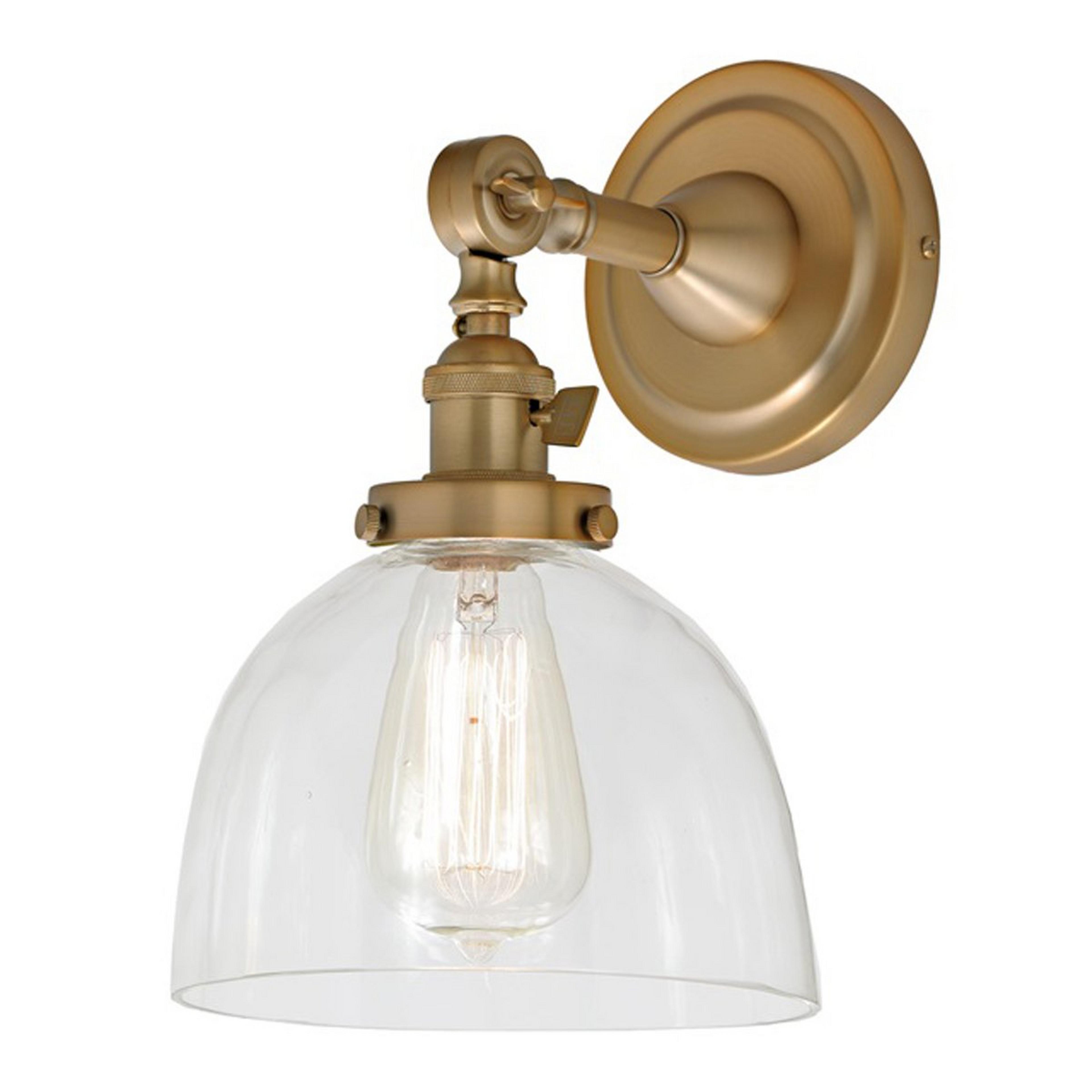 A Clear Glass Dome Single Swivel Swing Arm with Satin Brass color