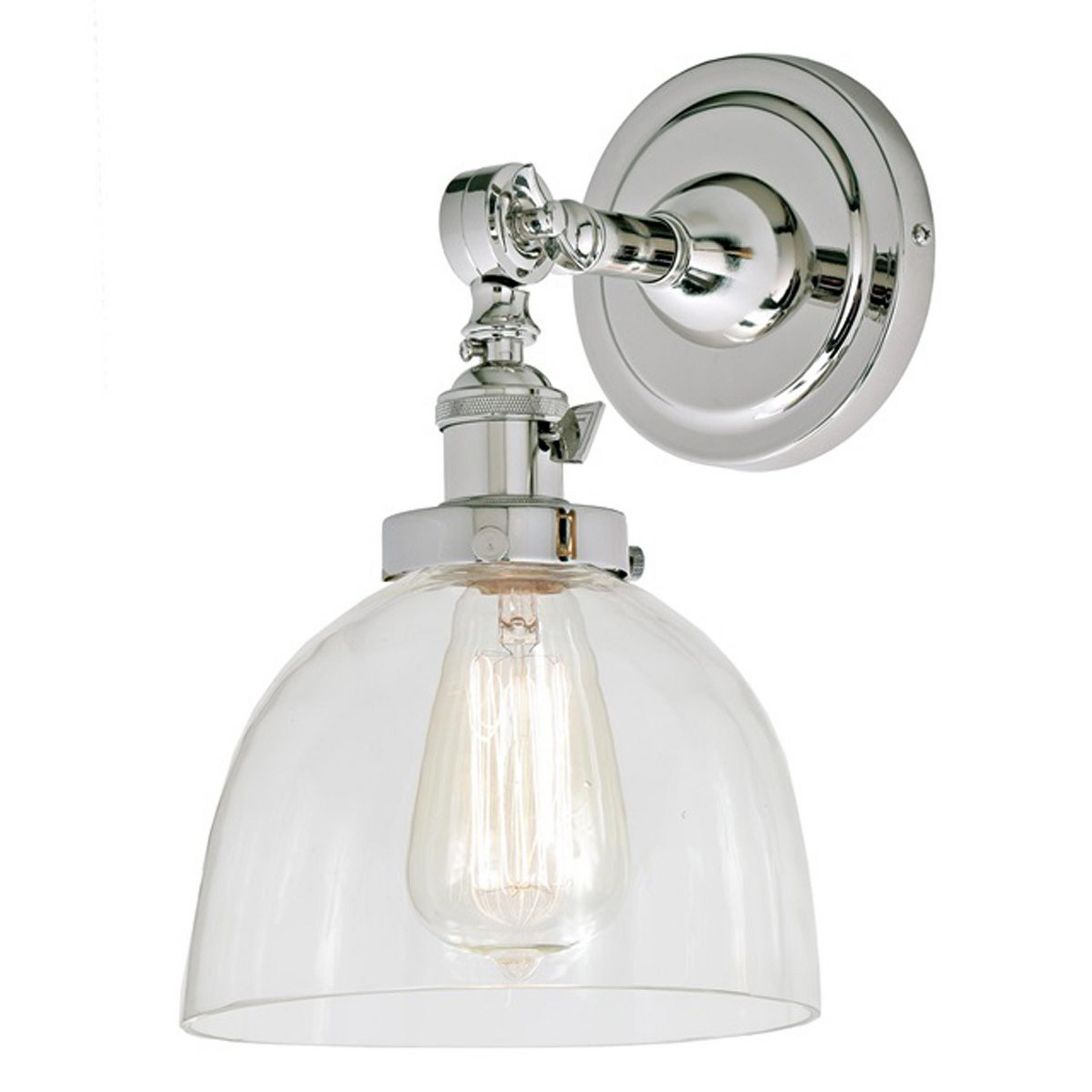 A Clear Glass Dome Single Swivel Swing Arm with Polished Nickel color