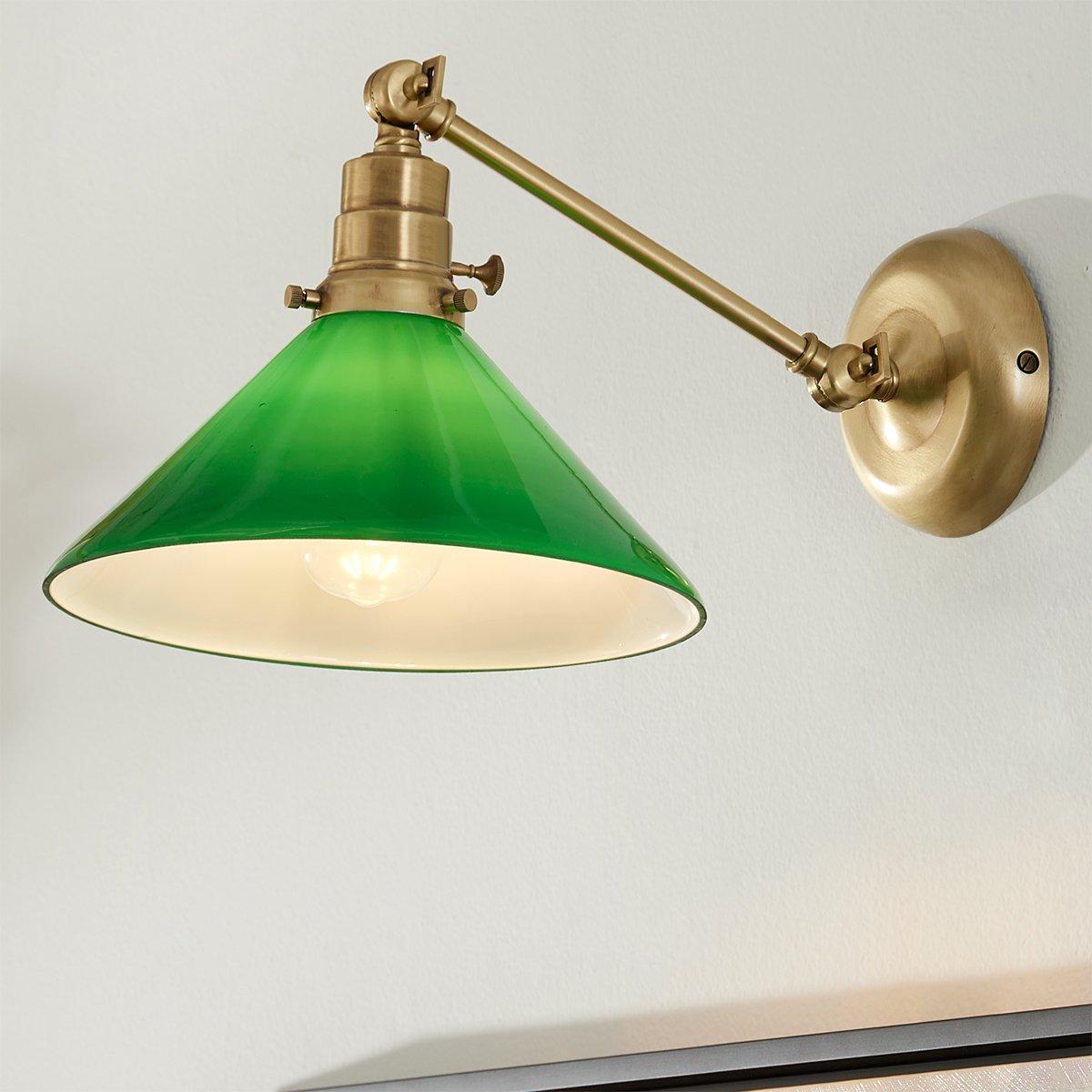 Coastal Cottage 1-Light Brass Wall Sconce, Green Lamp Shade – Loft  Essentials