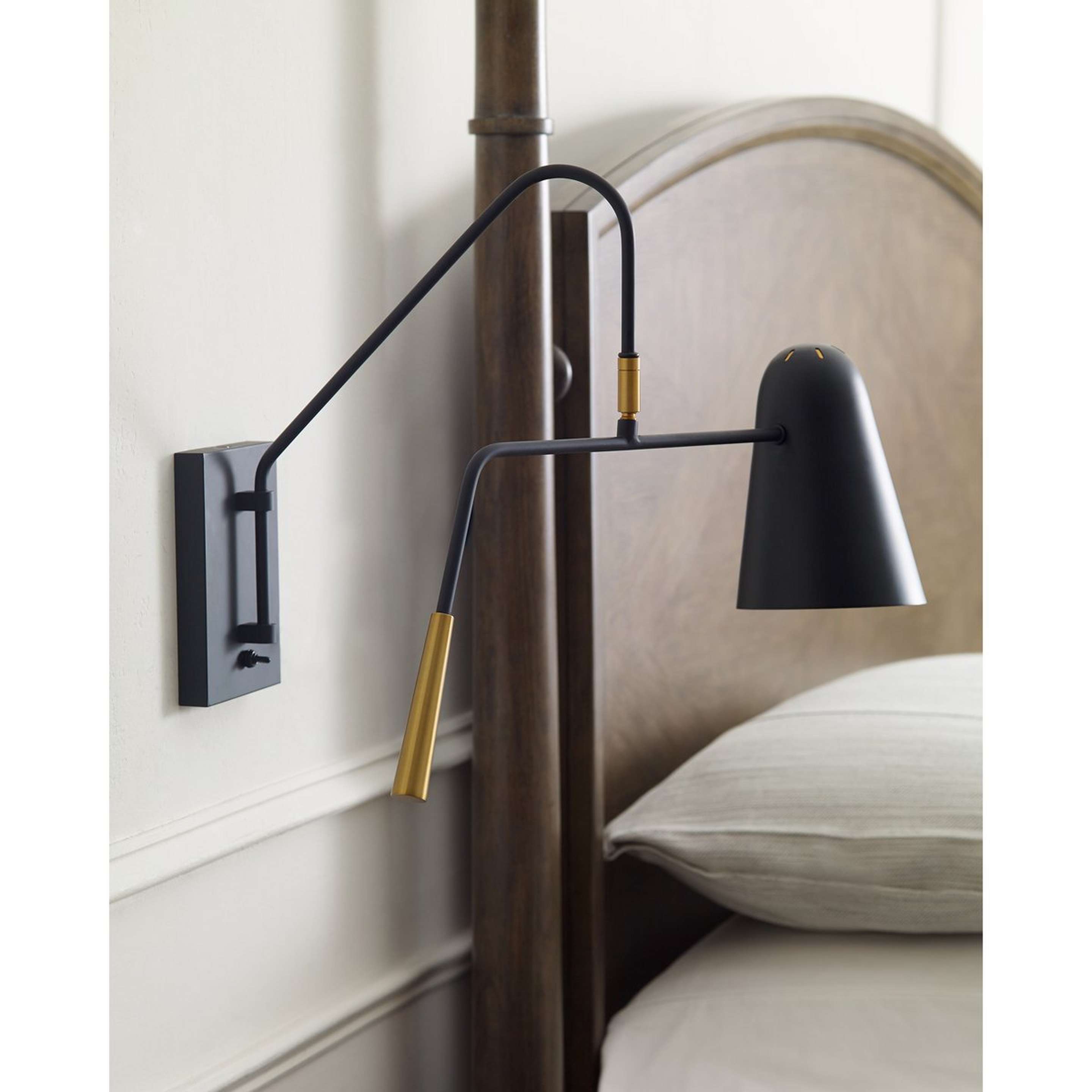 A ED Ellen DeGeneres Simon 1 Light Wall Light with Midnight Black / Burnished Brass color