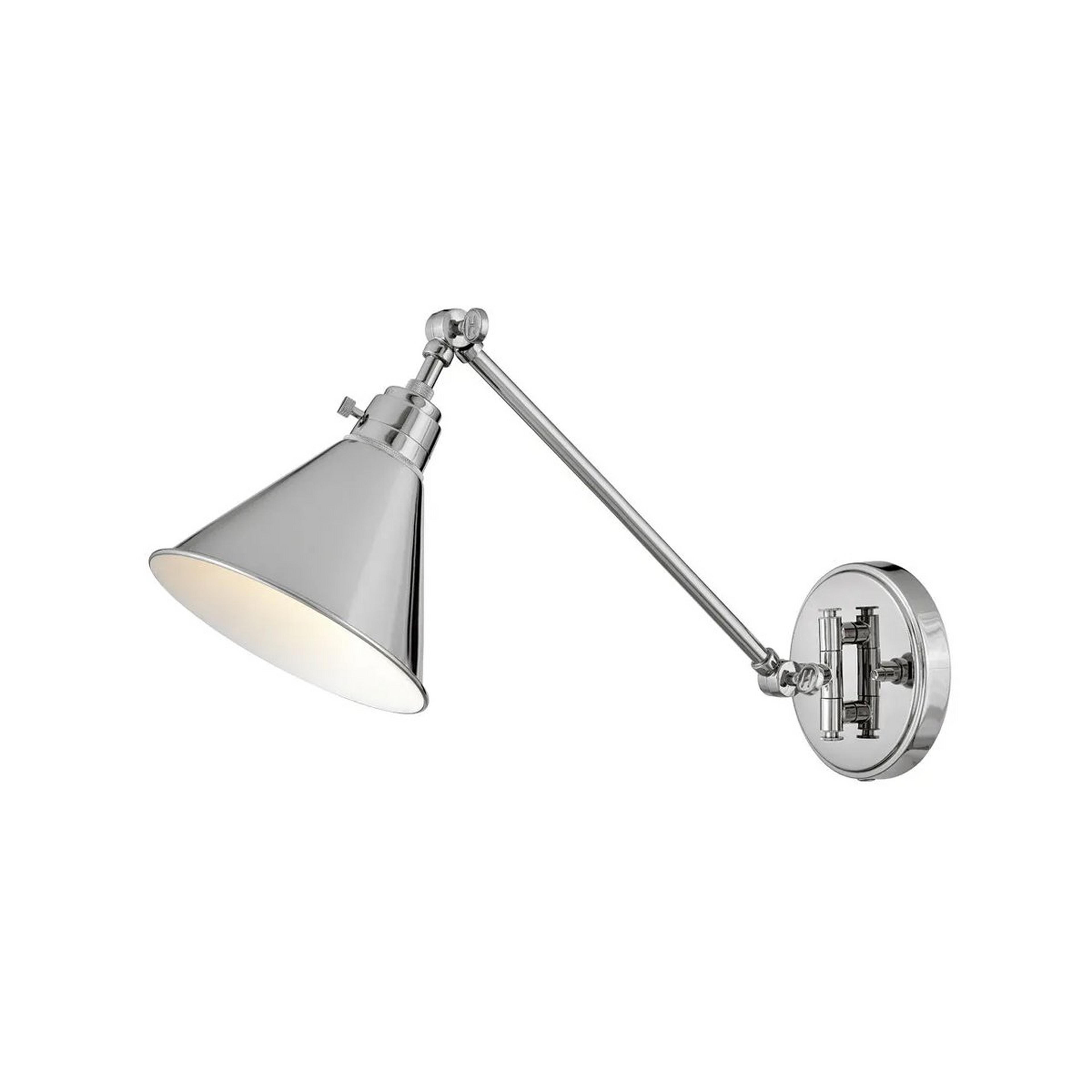 A Cyrus Straight Swing Arm Sconce - Metal Shade with Polished Nickel color