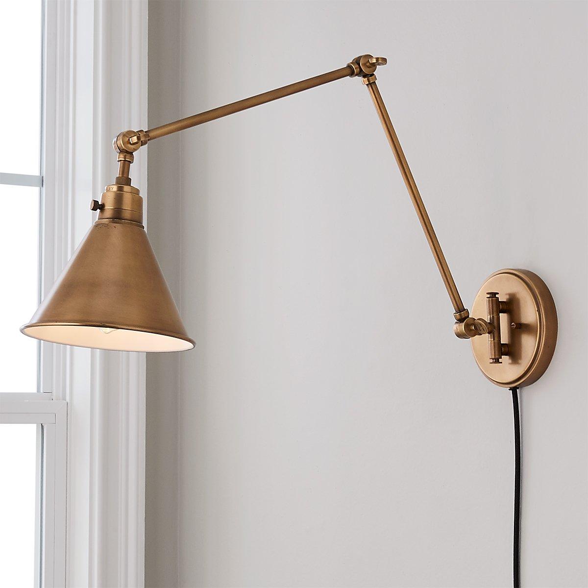 Industrial Lighting - Brass Shade Wall Sconce - Angled Lamp