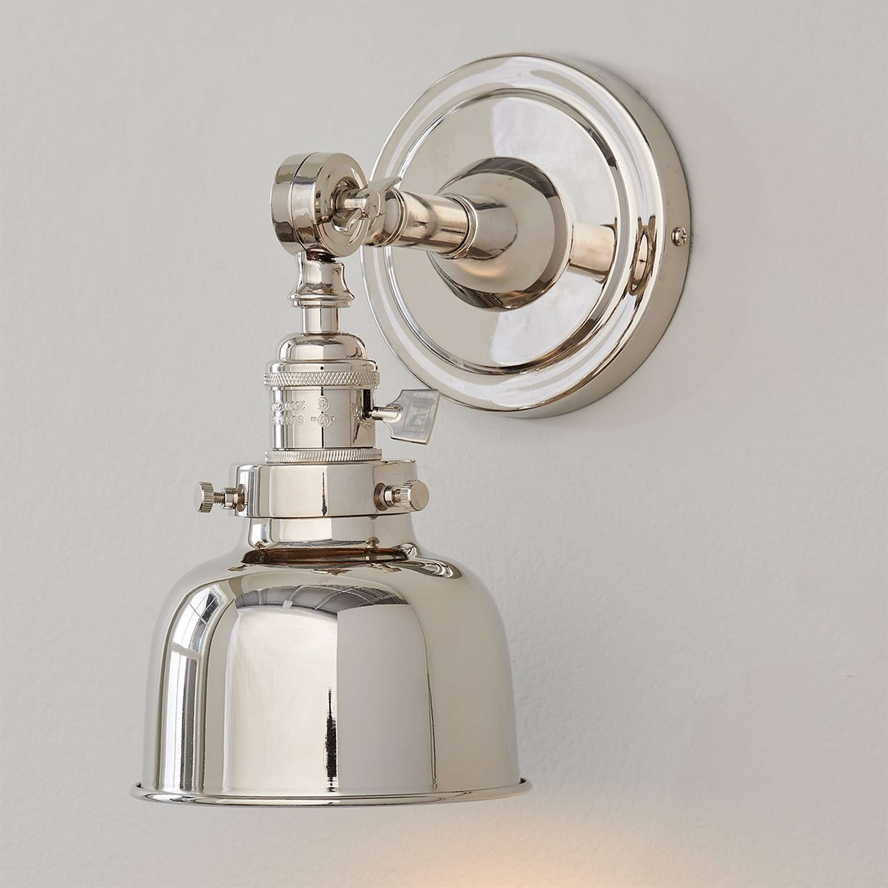 A Banner Swing Arm Bath Sconce - Metal Bowl with Polished Nickel color
