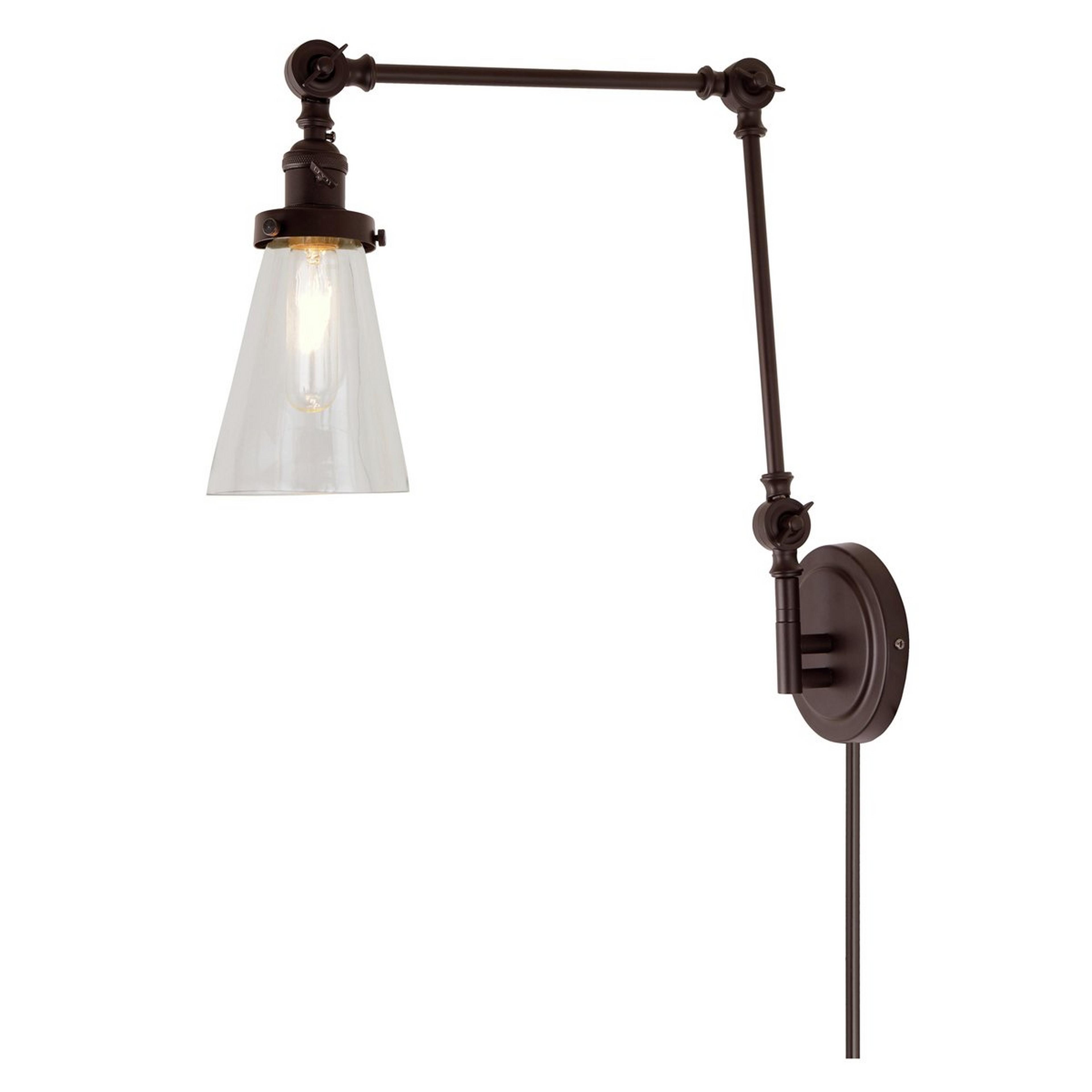A Banner Triple Joint Swing Arm - Glass Beaker with Oiled Rubbed Bronze / Clear Glass color