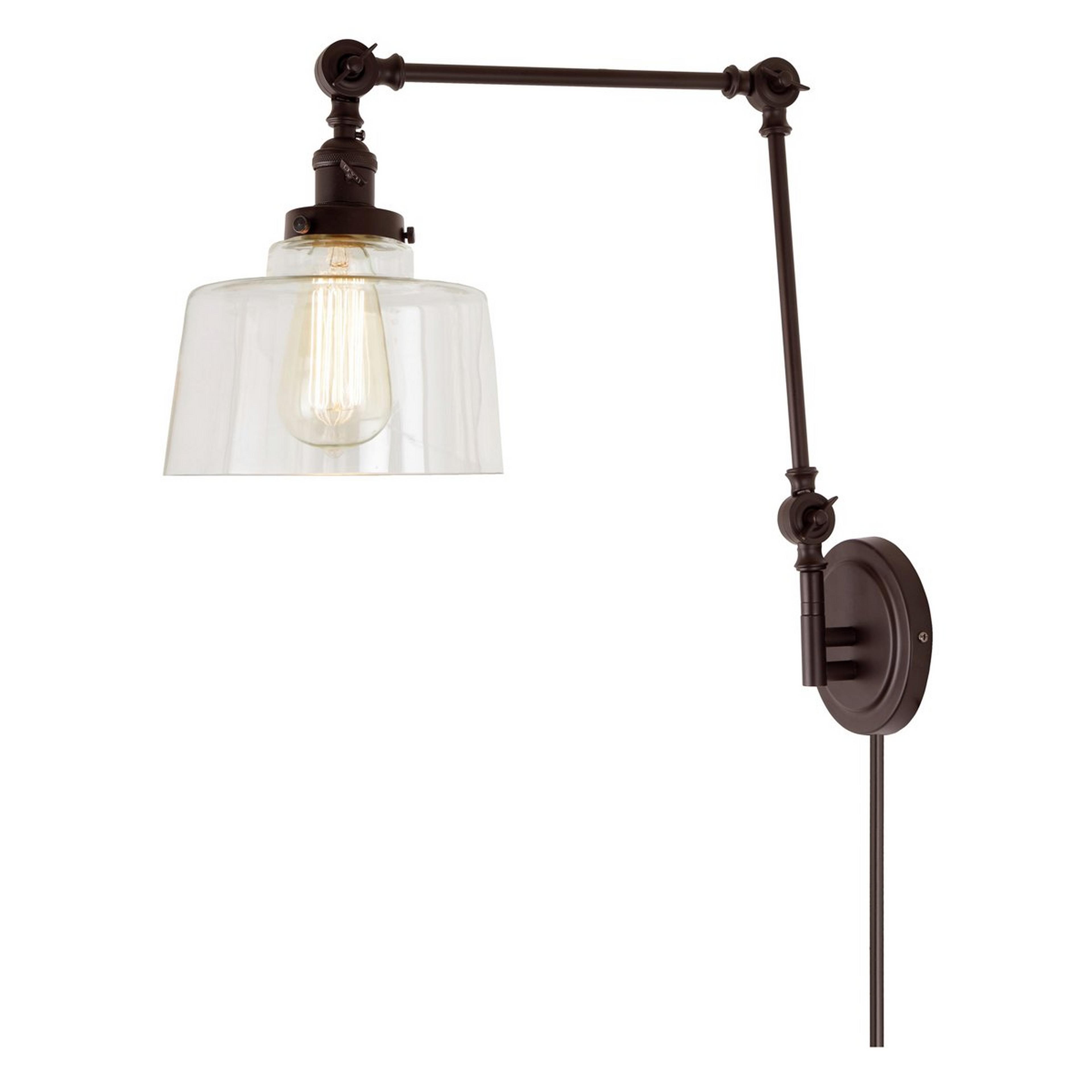 A Banner Triple Joint Swing Arm - Glass Tiered Bowl with Oiled Rubbed Bronze / Clear Glass color