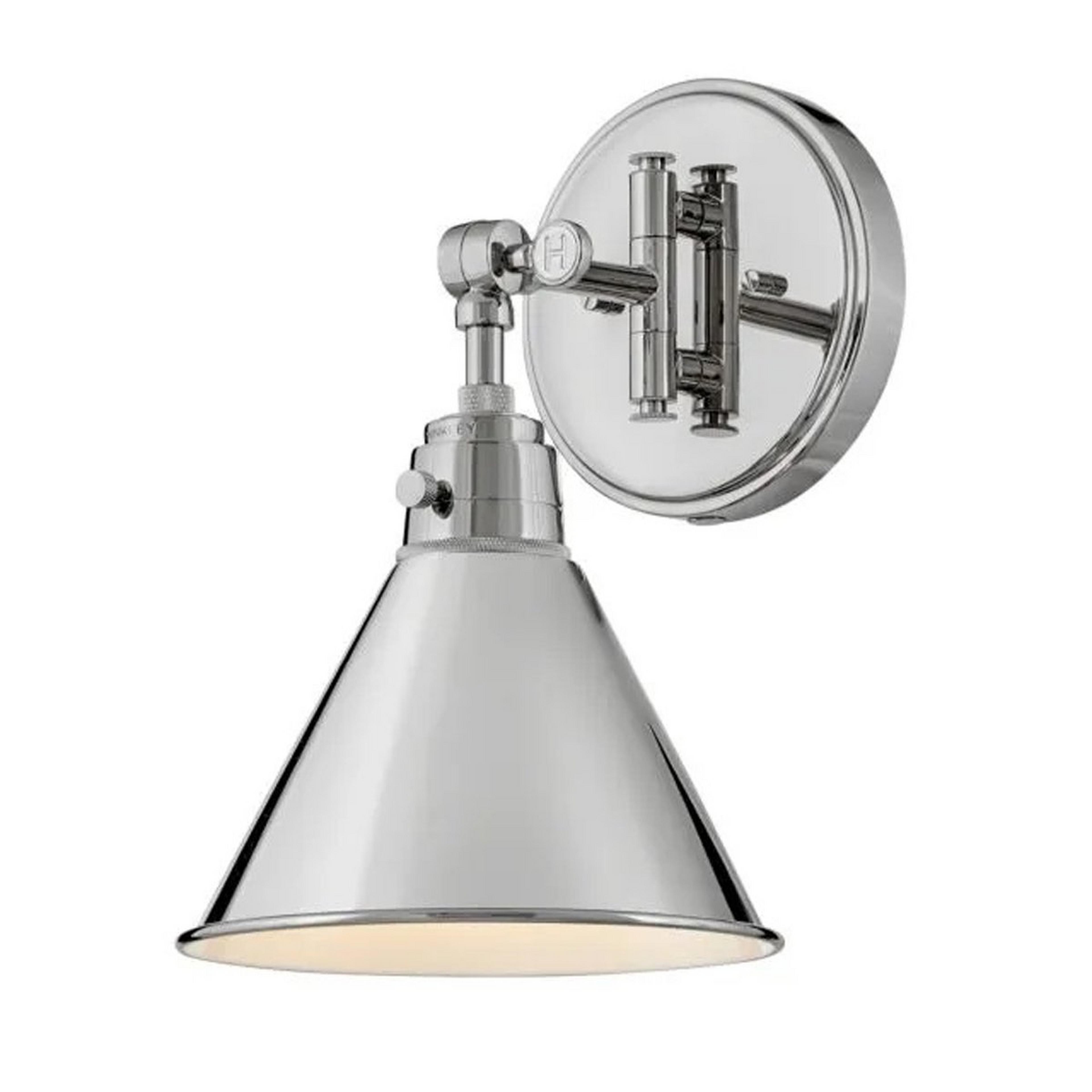 A Cyrus Swing Arm Sconce - Metal Shade with Polished Nickel color