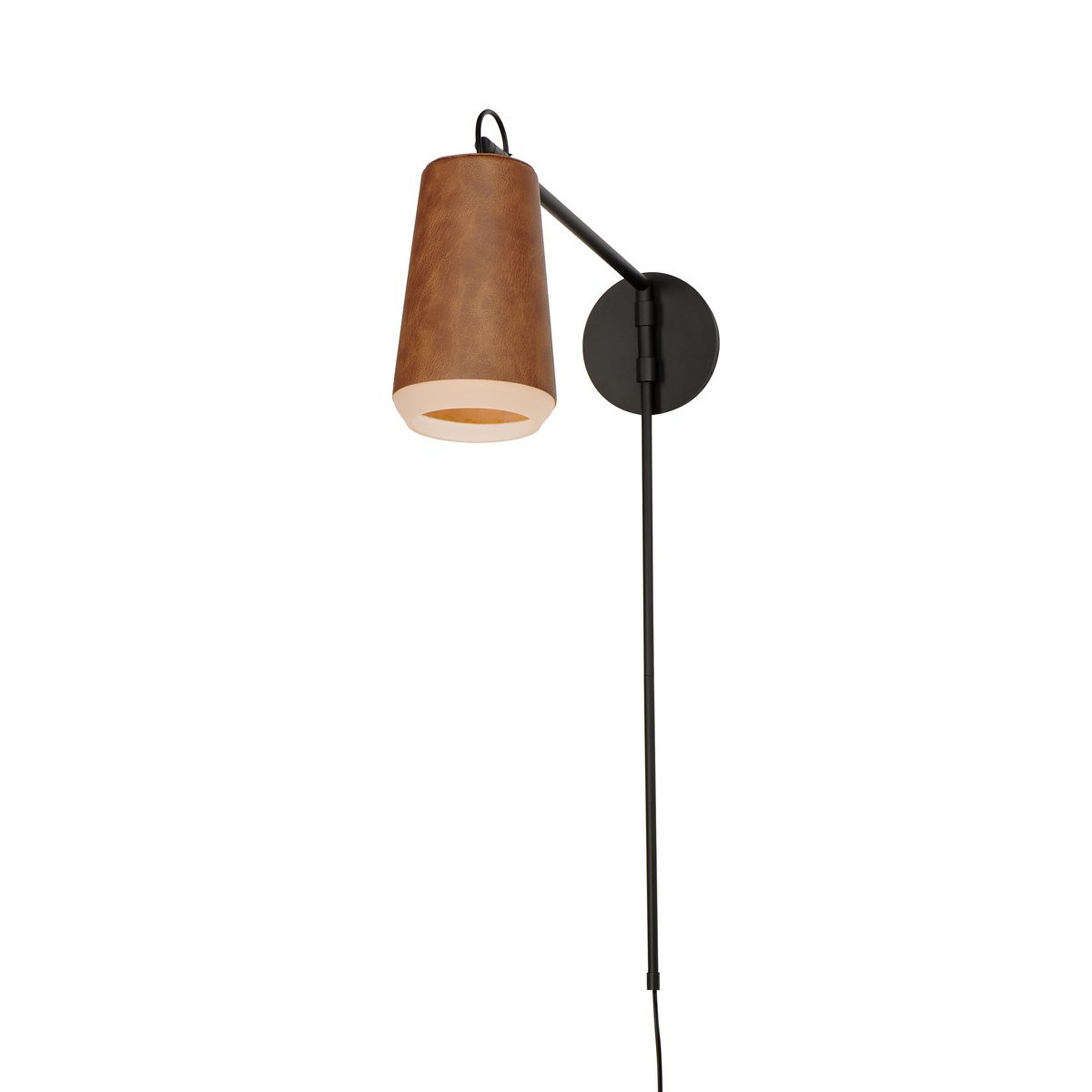 A Ricardo LED Swing Arm with Black / Tan Leather / Frosted Glass color