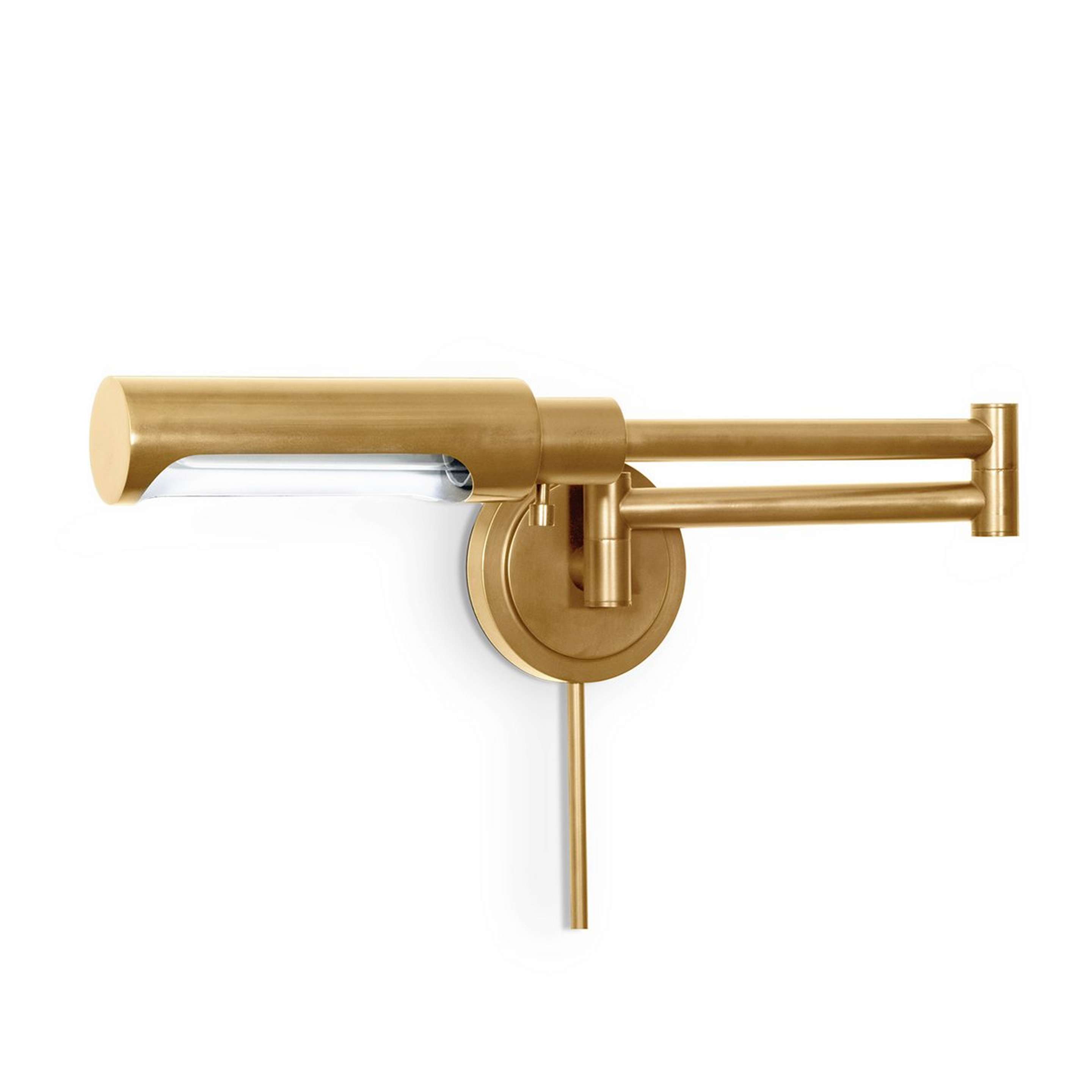 A Devico LED Swing Arm with Natural Brass color