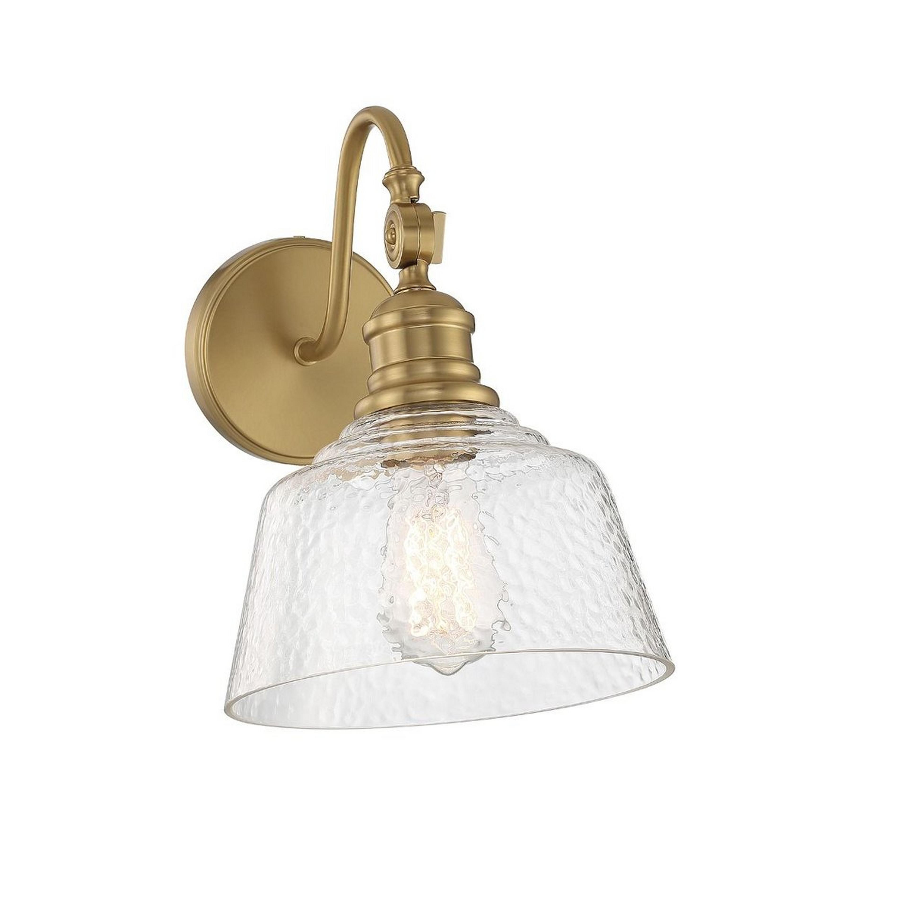 A Expeditious Swing Arm Sconce with Natural Brass / Textured Water Glass color