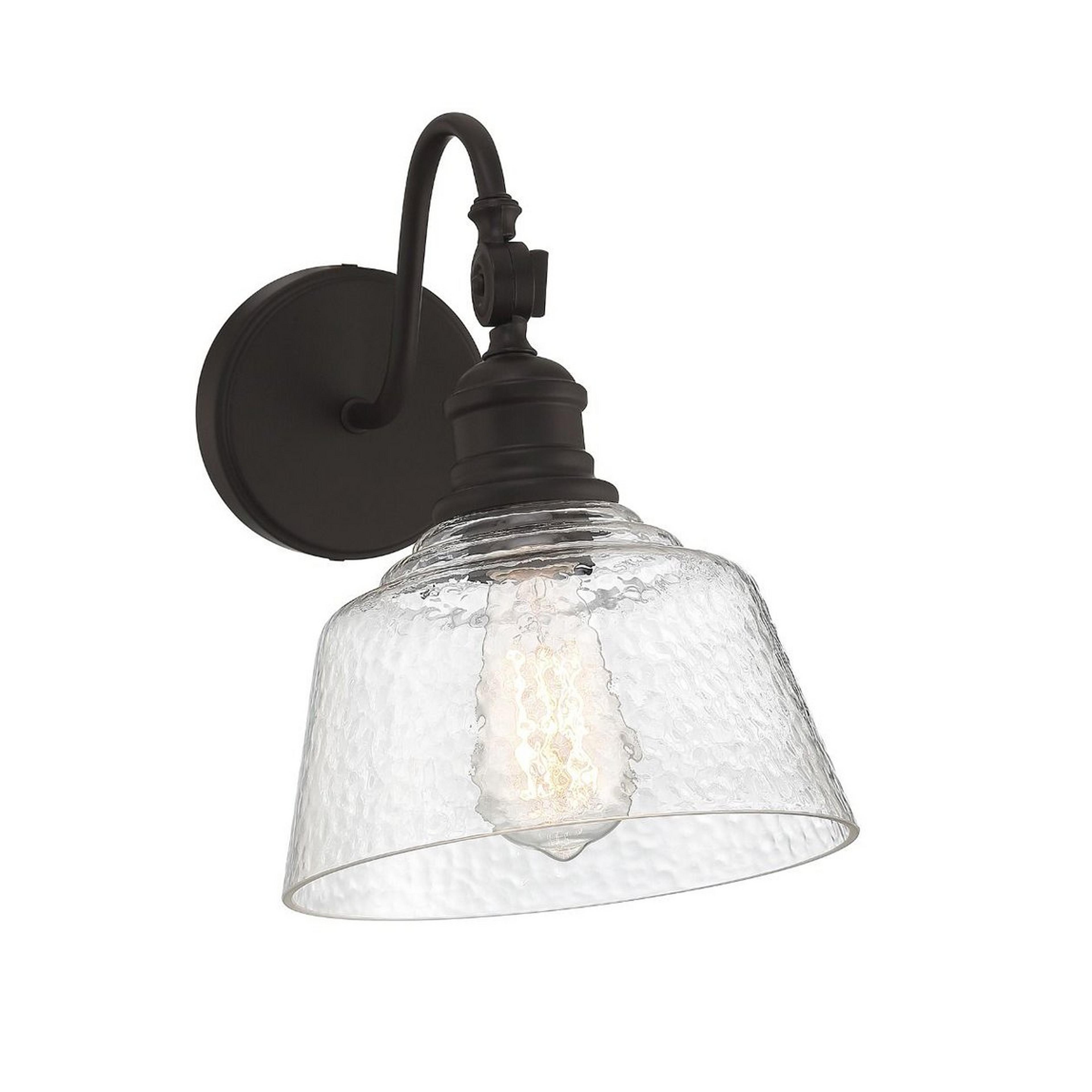 A Expeditious Swing Arm Sconce with Oil Rubbed Bronze / Textured Water Glass color